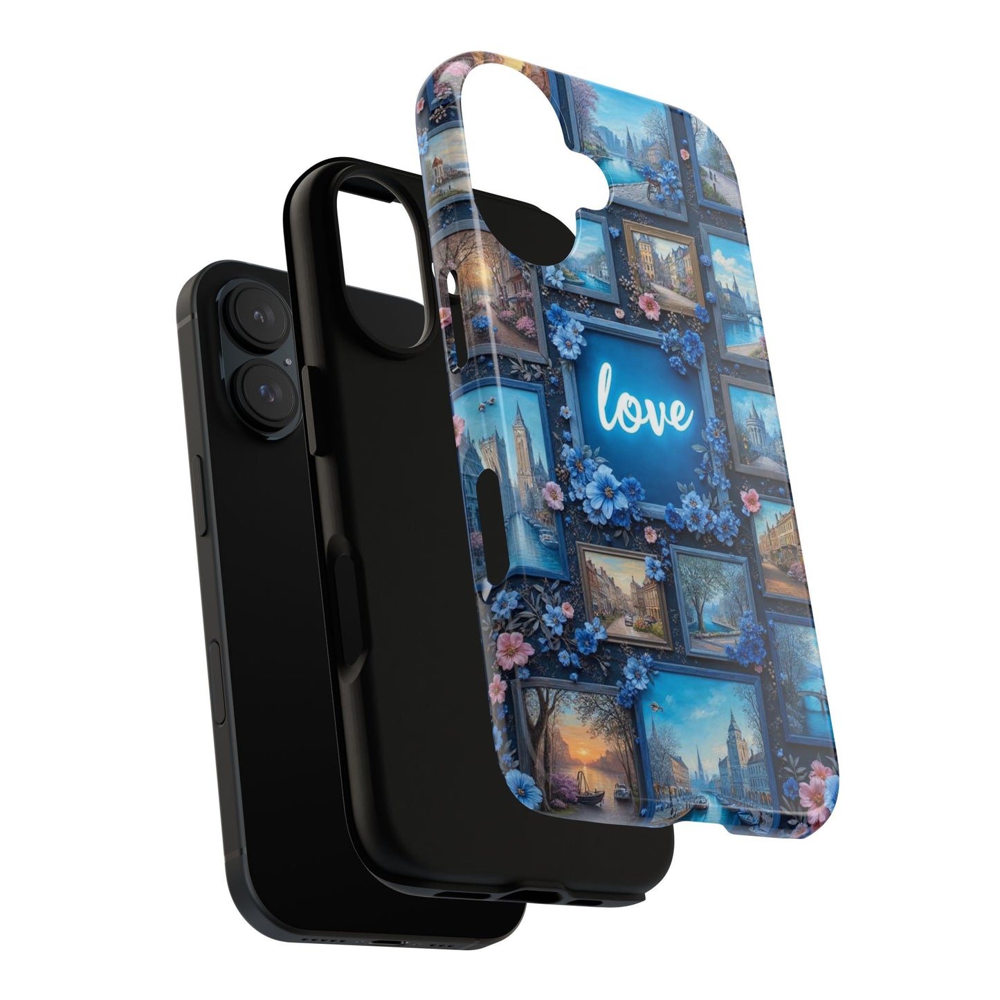 Blue Floral Love Frame Phone Case