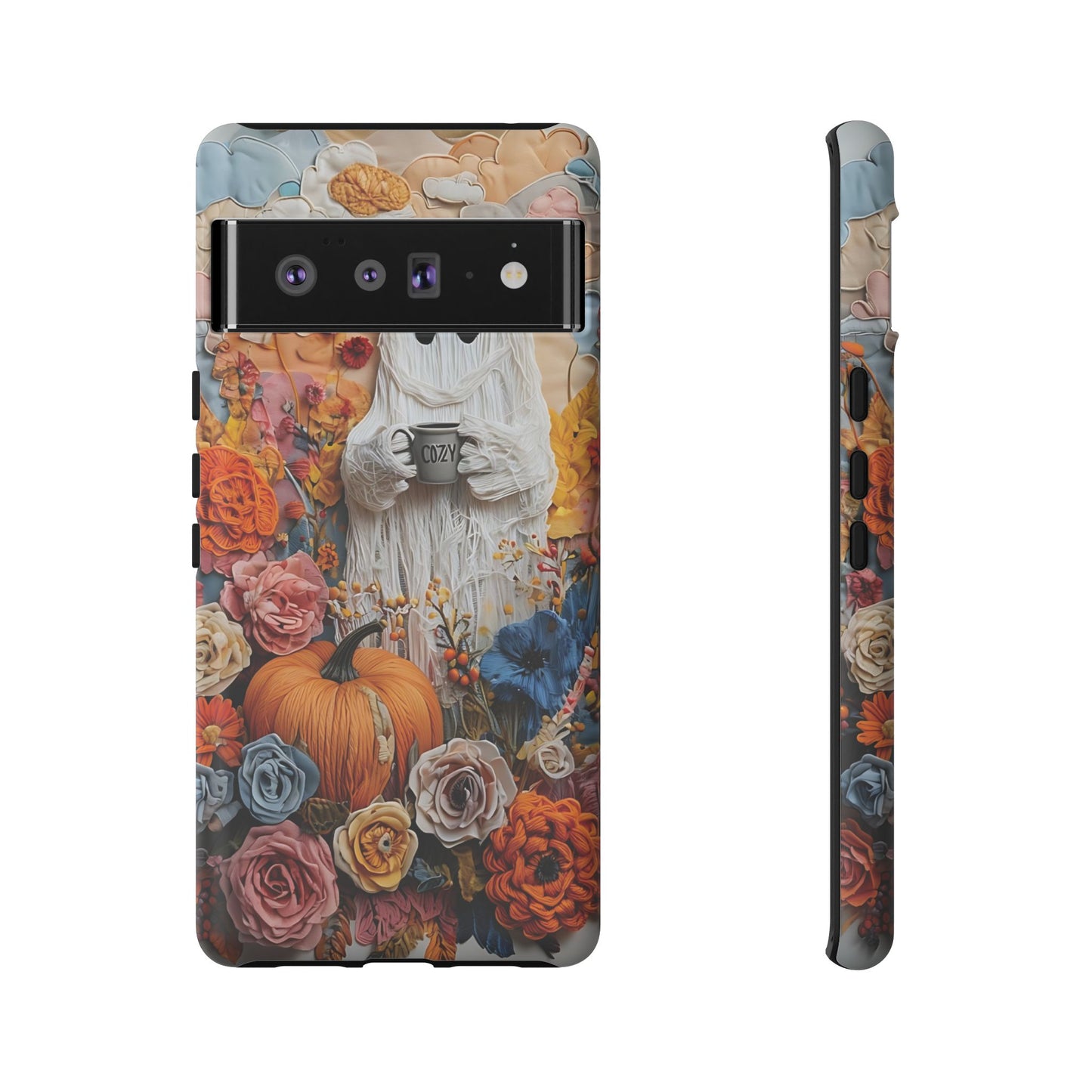 Colorful Whimsical Artwork of Ghost in Autumn Scene phone case design.