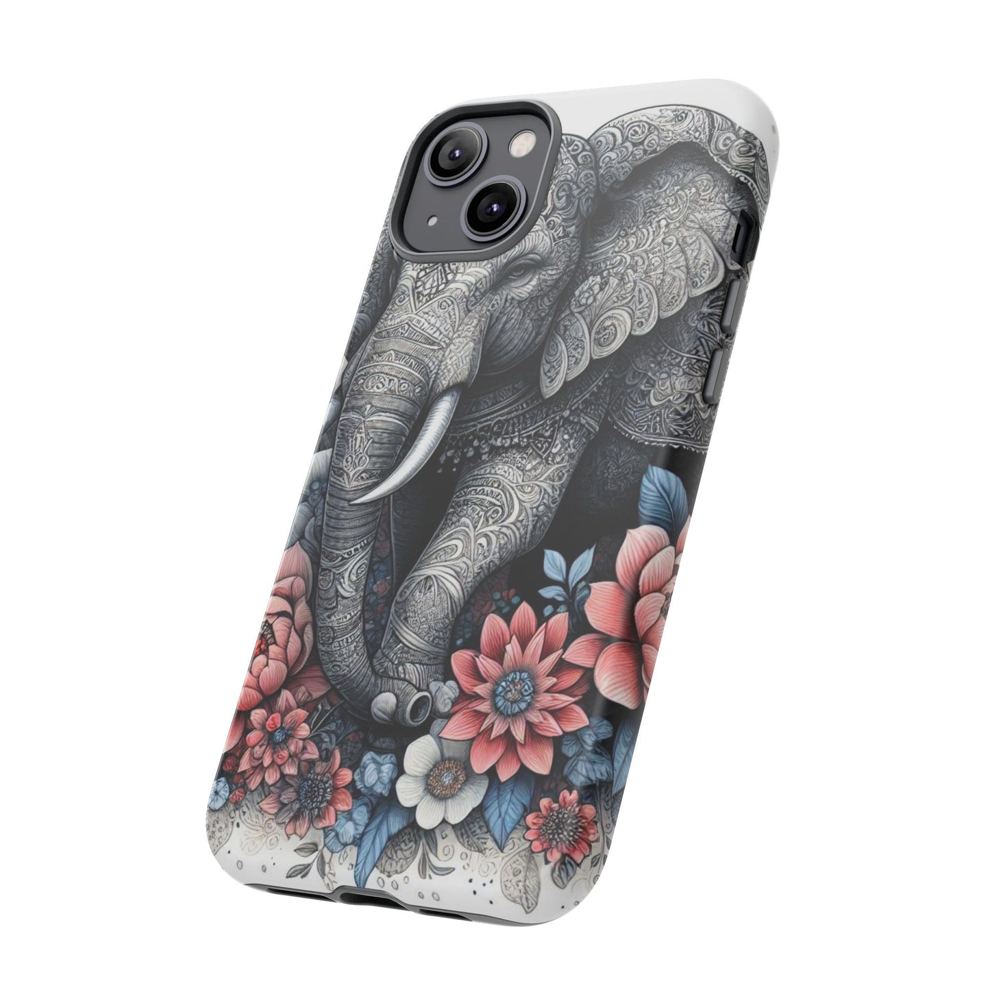 Mandala Elephant Mobile Cover – Elegant Black & White Floral Art
