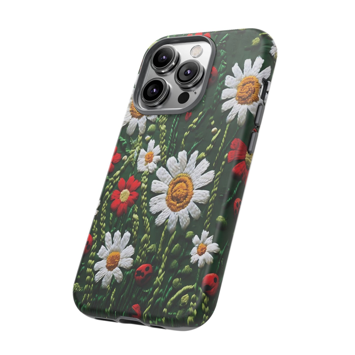 Knitted Pattern With Diamonds And Festive Motifs On Navy phone case design.