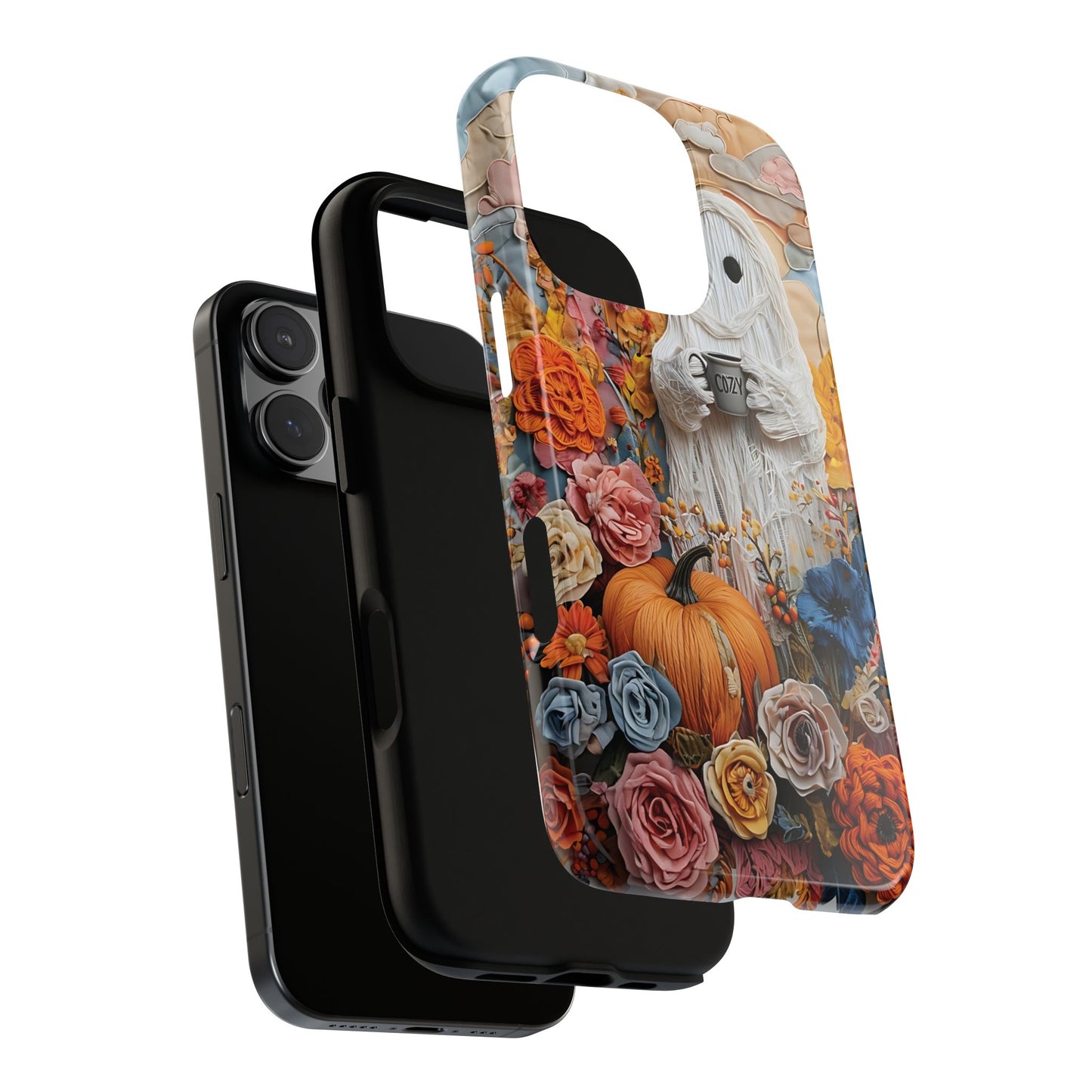Colorful Whimsical Artwork of Ghost in Autumn Scene phone case design.