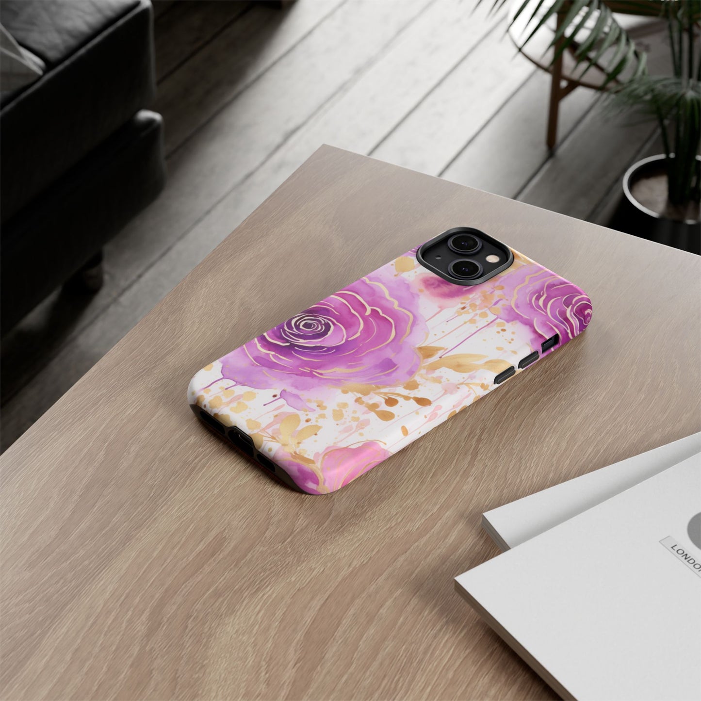 Elegant Purple-Gold Watercolor Rose Mobile Case
