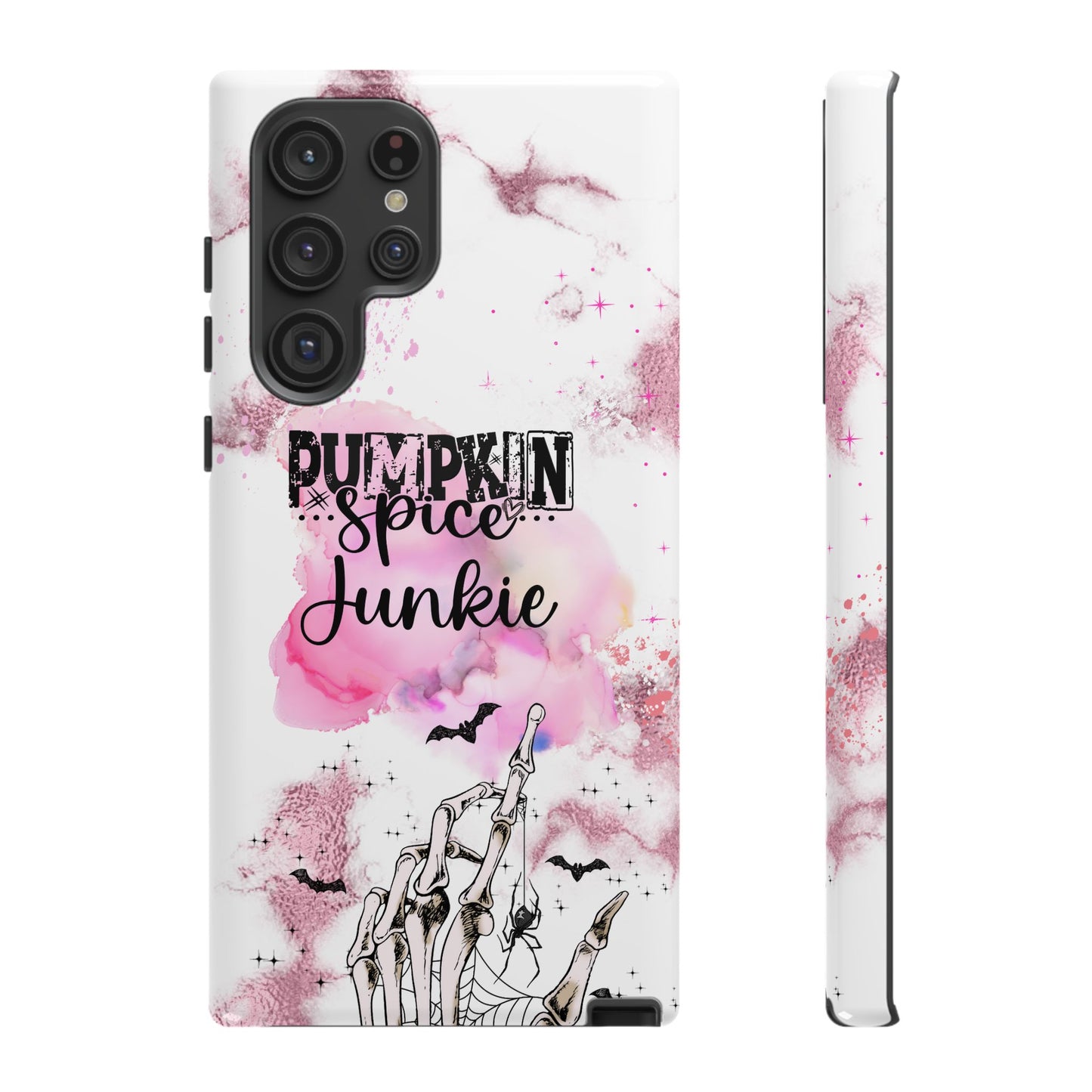 Pumpkin Spice Junkie Phone Case - Fall Aesthetic Cover for iPhone, Samsung & Google Pixel, Skeleton Hand Phone Case, Watercolor Phone Cover, Girly Phone Case