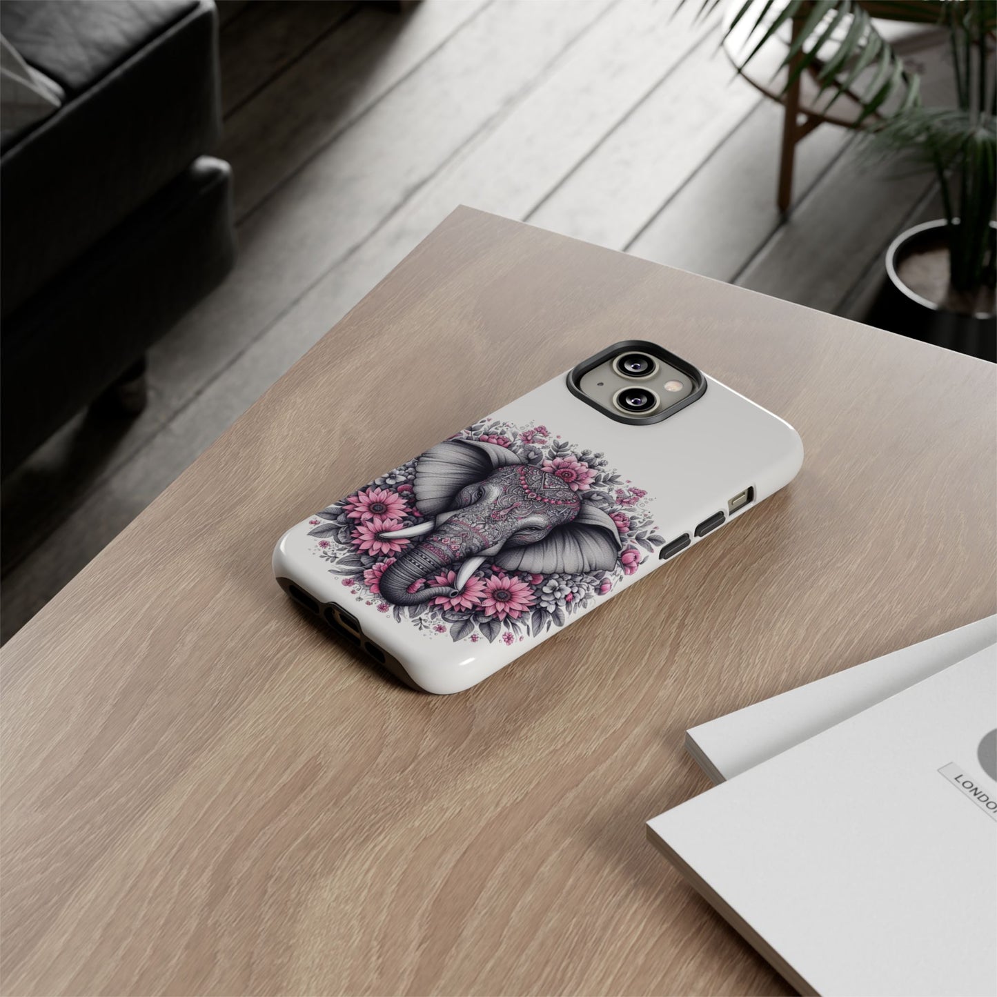 Intricate Floral Elephant Mobile Cover – Mandala-Inspired Boho Art