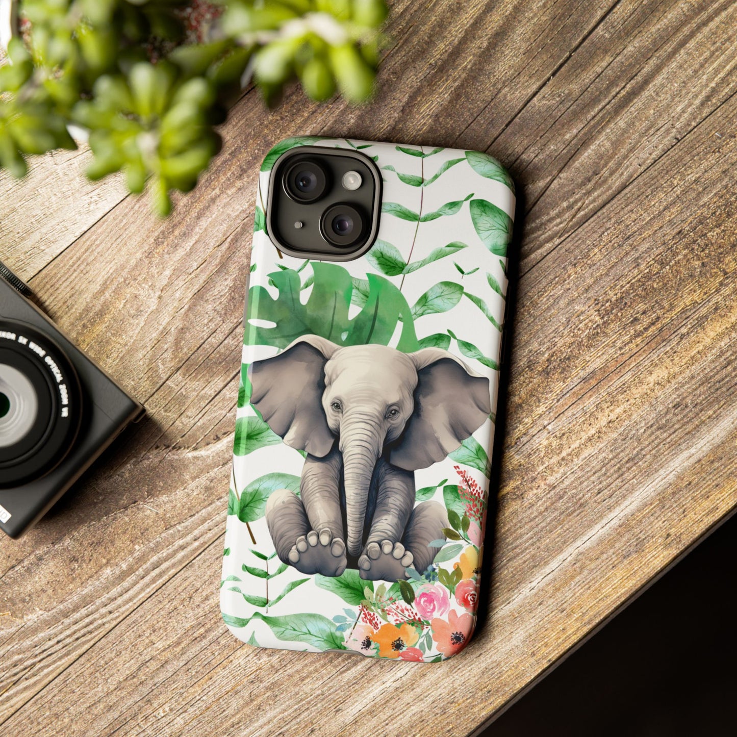 Cute Baby Elephant Mobile Cover – Floral & Tropical Aesthetic