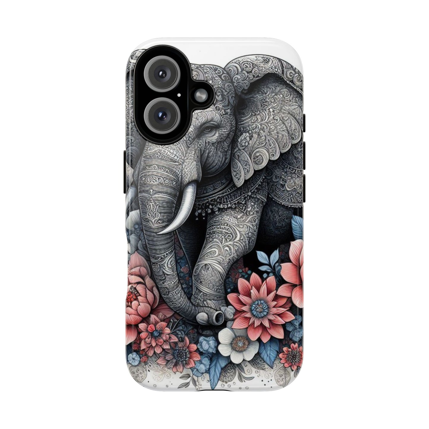Mandala Elephant Mobile Cover – Elegant Black & White Floral Art