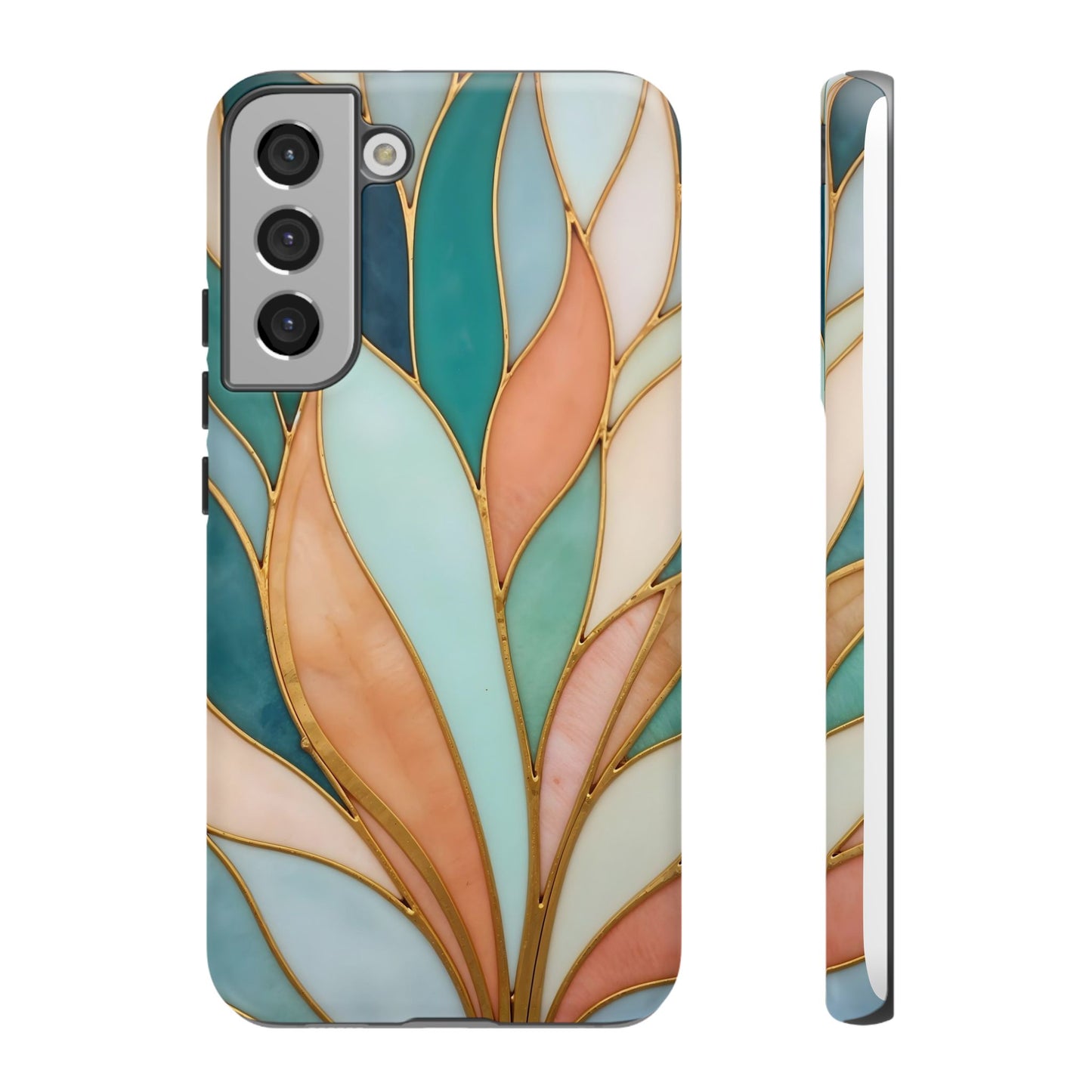 Geometric Leaves: Teal, Peach, and Gold Harmony