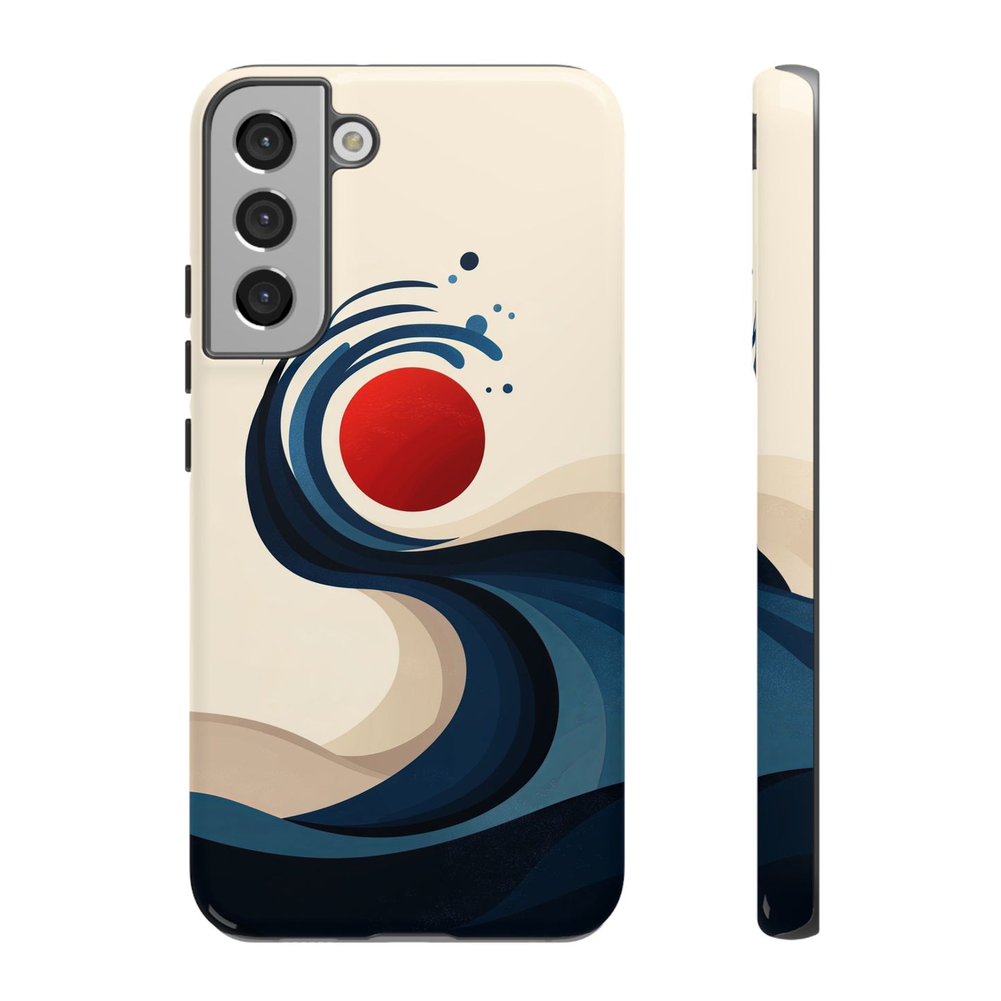 Red Sun Wave – Minimalist Abstract Ocean Case for iPhone, Google Pixel, Samsung