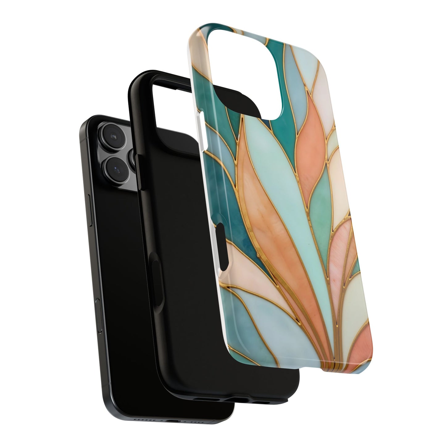 Geometric Leaves: Teal, Peach, and Gold Harmony