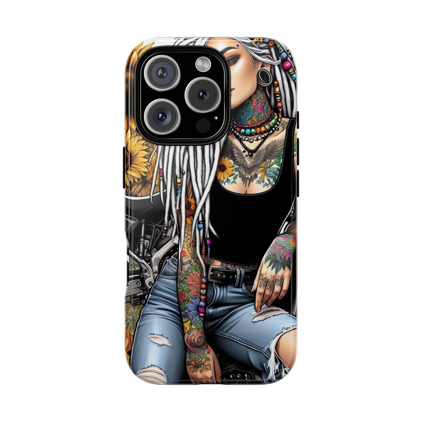 Sunflower Biker Queen – Bohemian Tattooed Rebel Mobile Cover