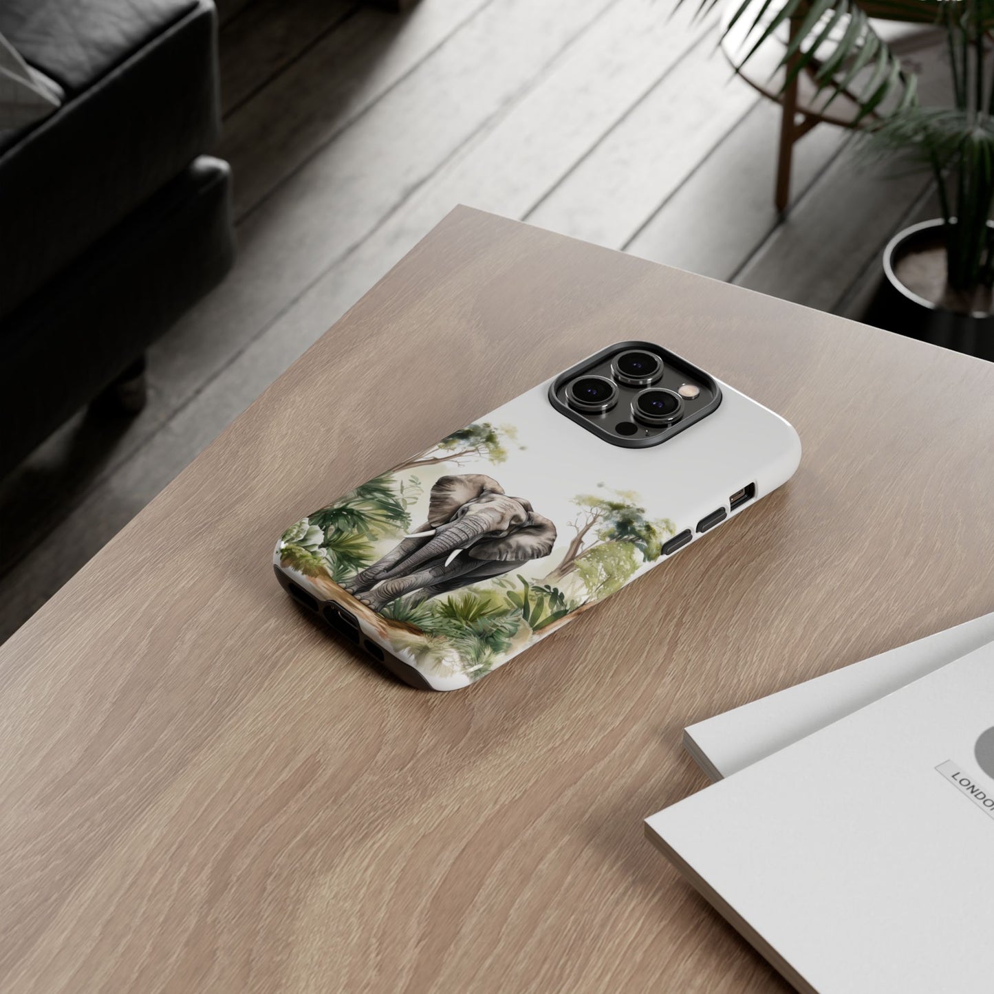 Serene Jungle Elephant Mobile Cover – Watercolor Wildlife Design