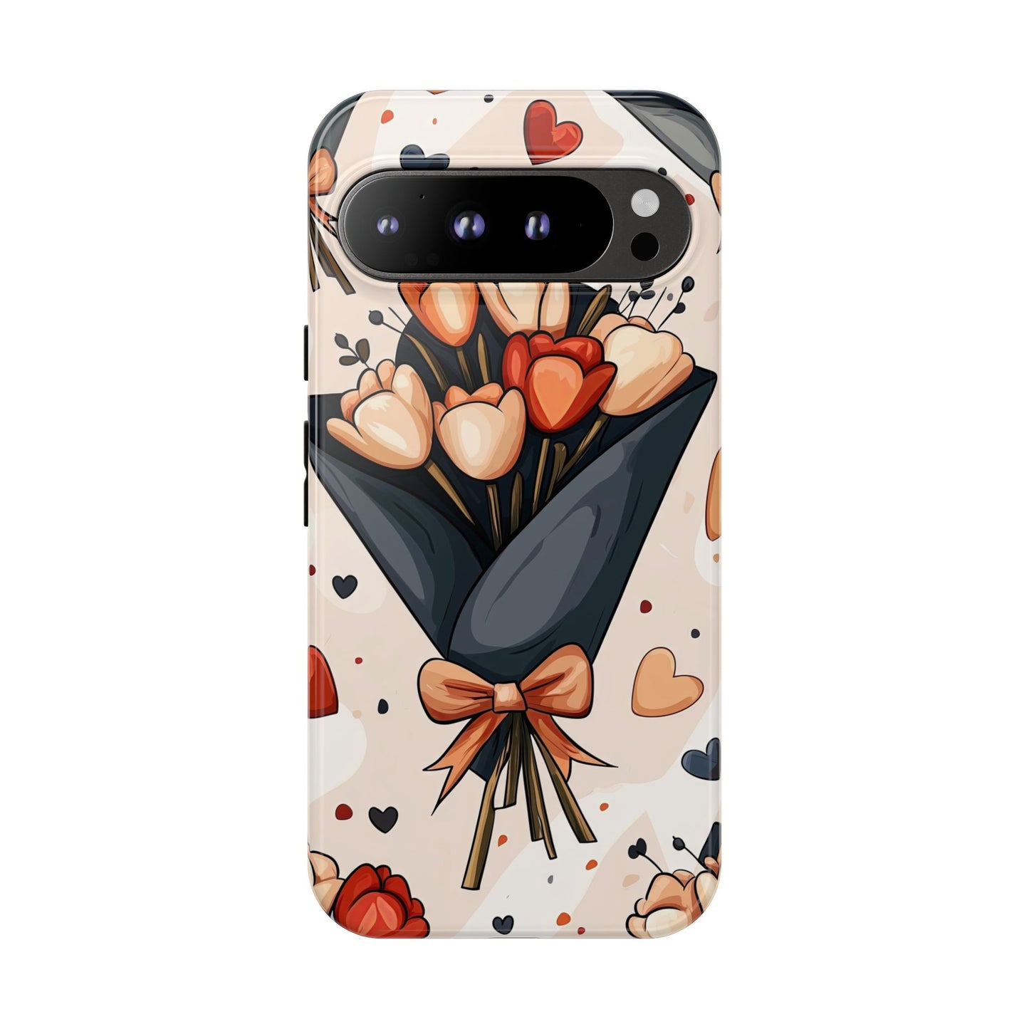 Romantic Bouquet Floral Phone Case for iPhone, Samsung & Pixel | Cute Heart & Flowers Design | Soft Matte Finish