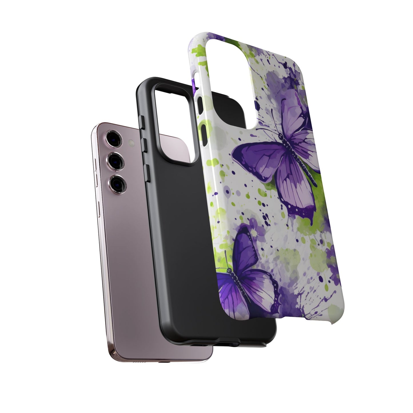 Vibrant Purple Butterfly Splash Mobile Cover – Artistic Green & Violet Aesthetic