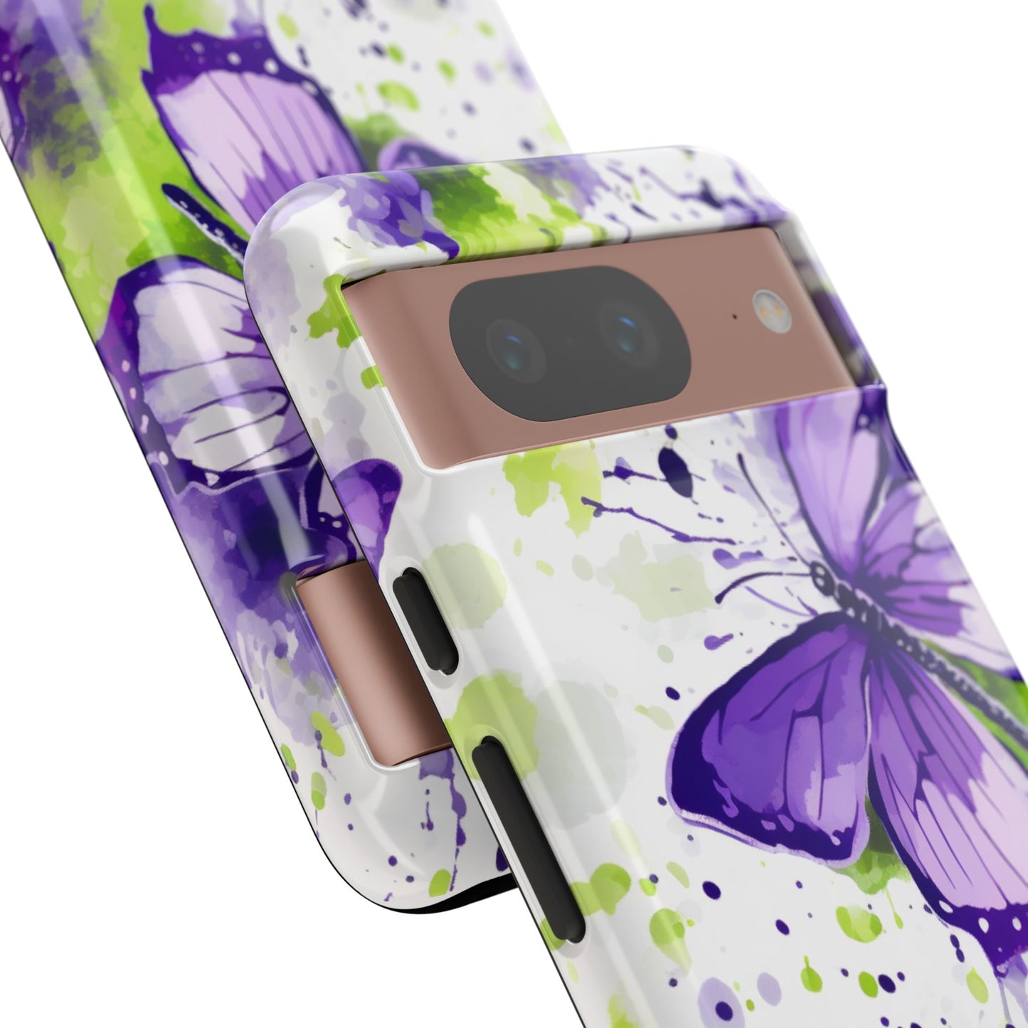 Vibrant Purple Butterfly Splash Mobile Cover – Artistic Green & Violet Aesthetic