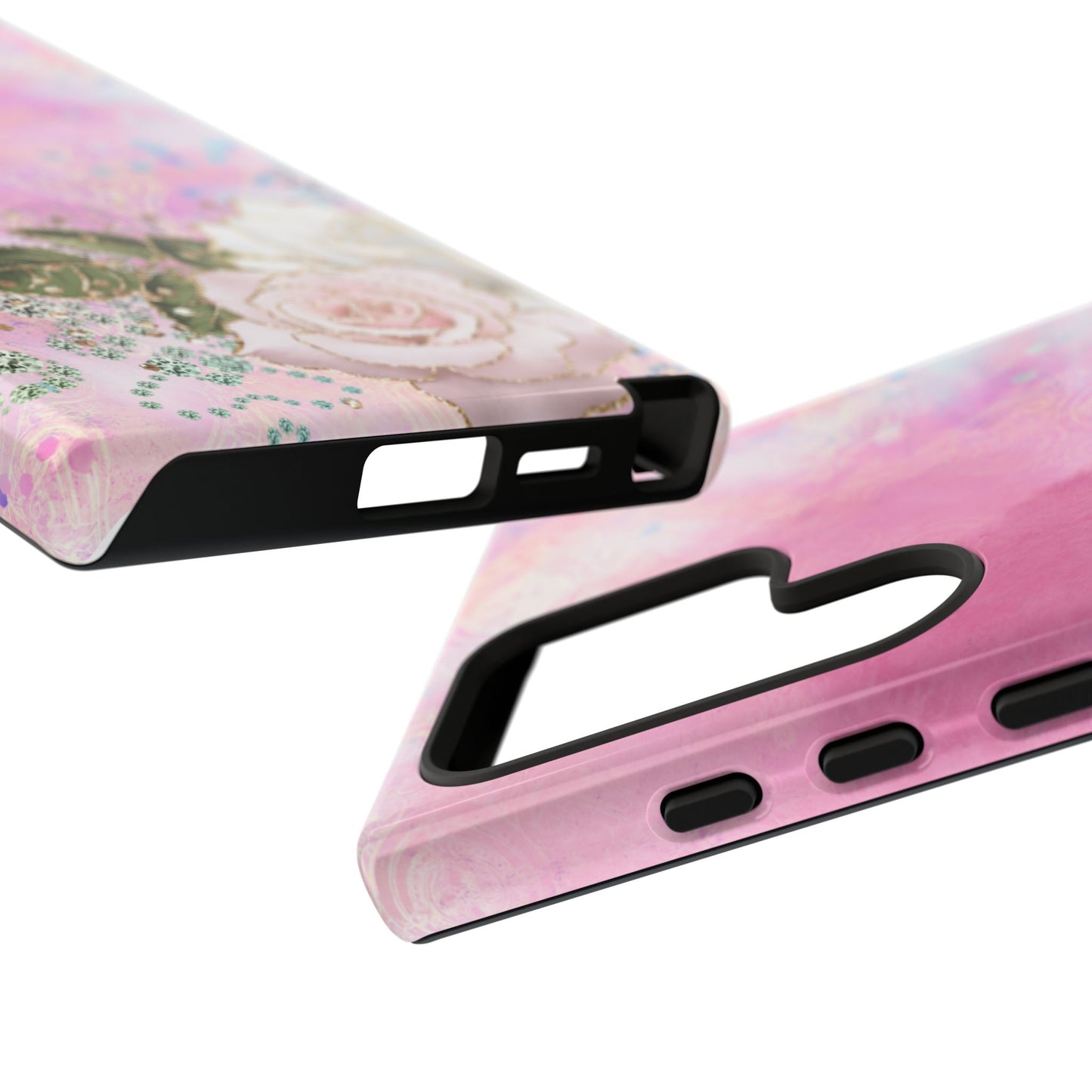 Luxury Pink & White Rose Glitter Mobile Case – Elegant & Shimmering Design