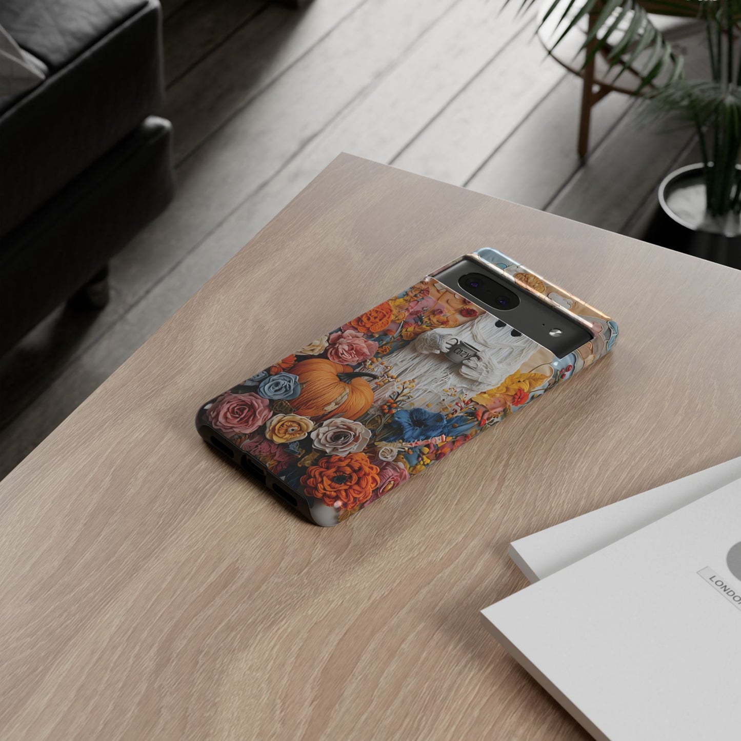 Colorful Whimsical Artwork of Ghost in Autumn Scene phone case design.