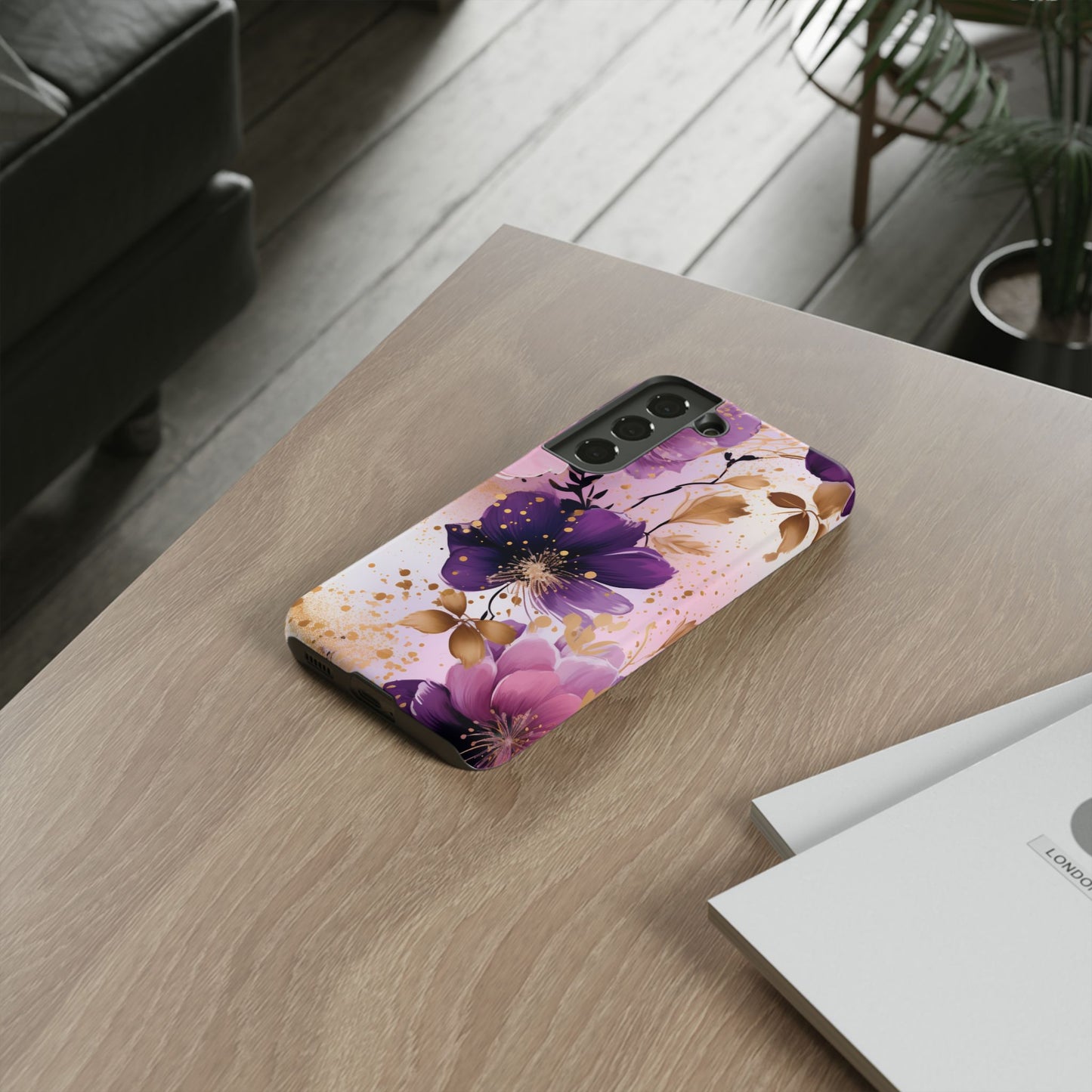 Luxury Purple & Gold Floral Aesthetic Mobile Case