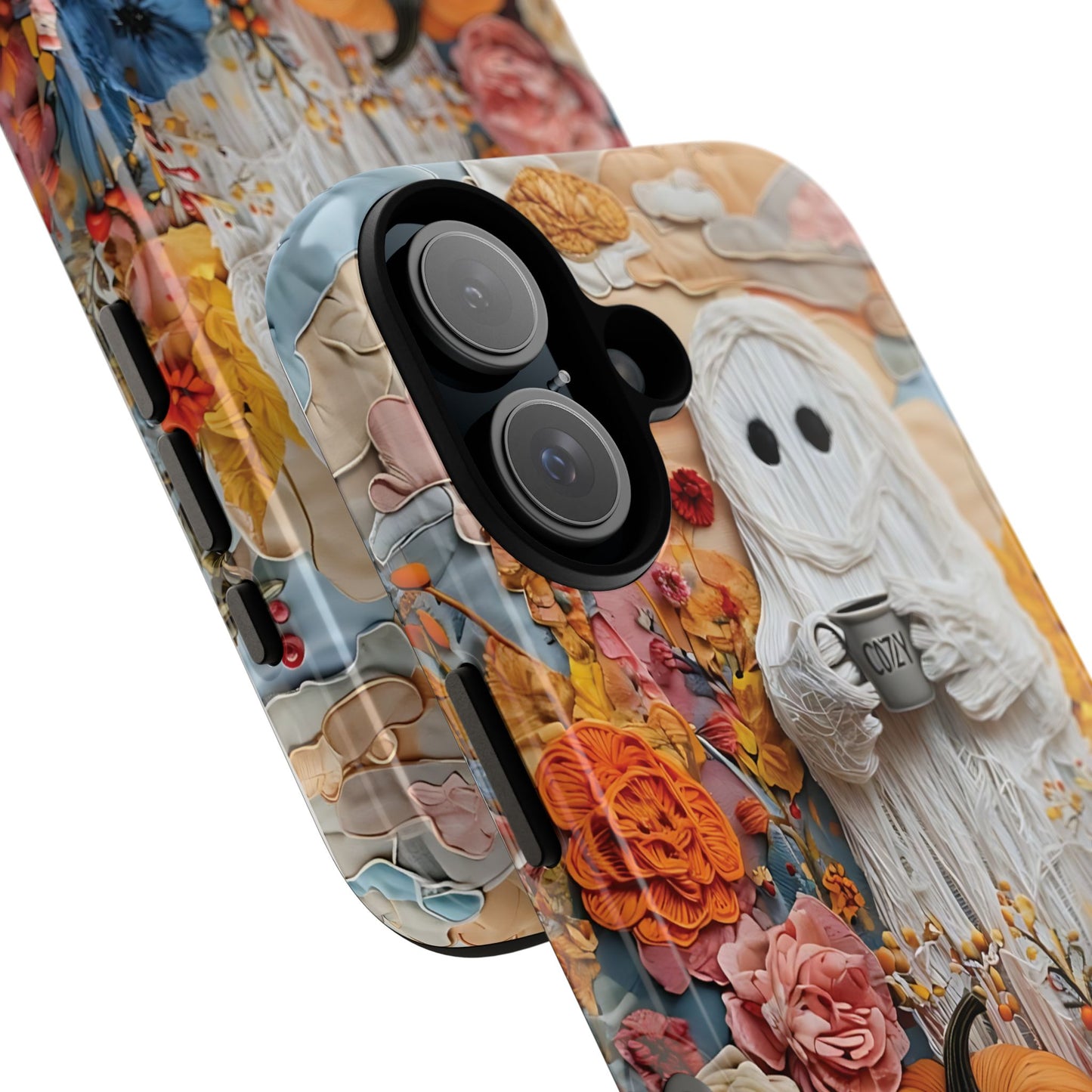Colorful Whimsical Artwork of Ghost in Autumn Scene phone case design.