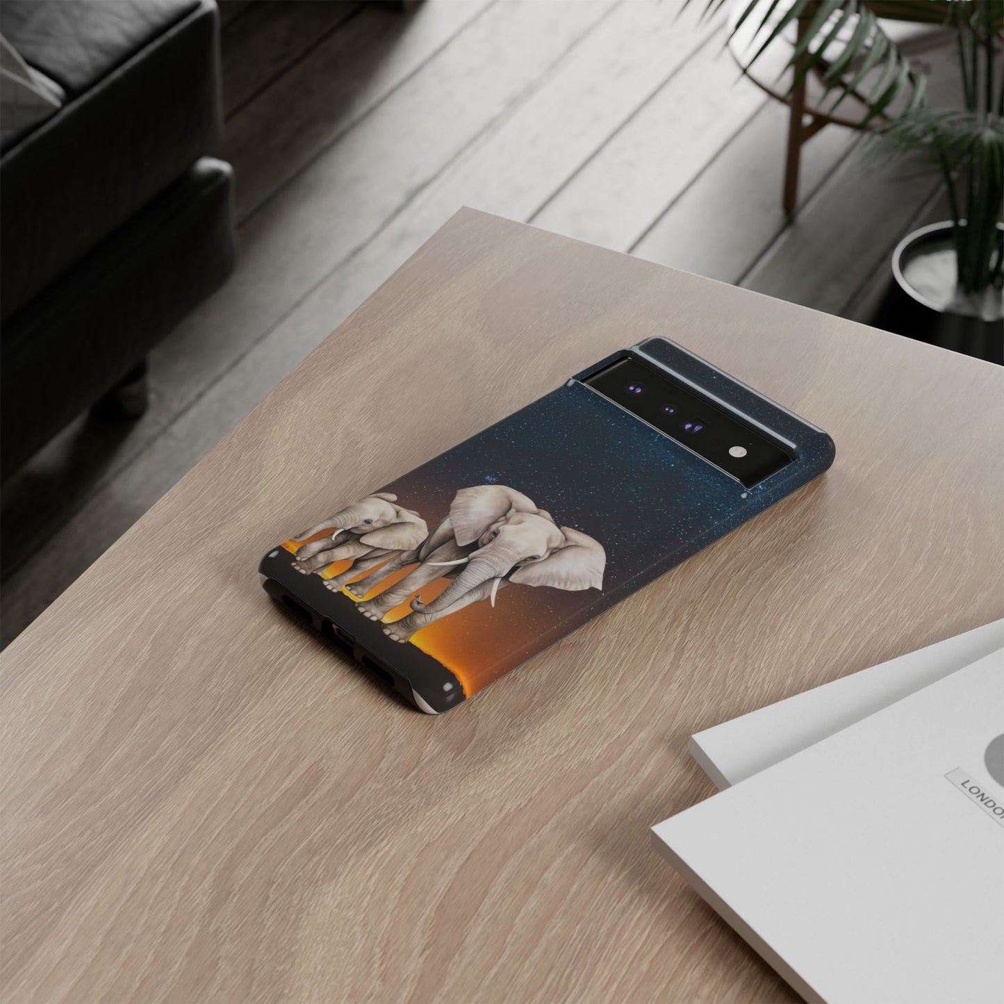 Starry Safari Elephant Family Mobile Cover – Cosmic Wildlife Aesthetic