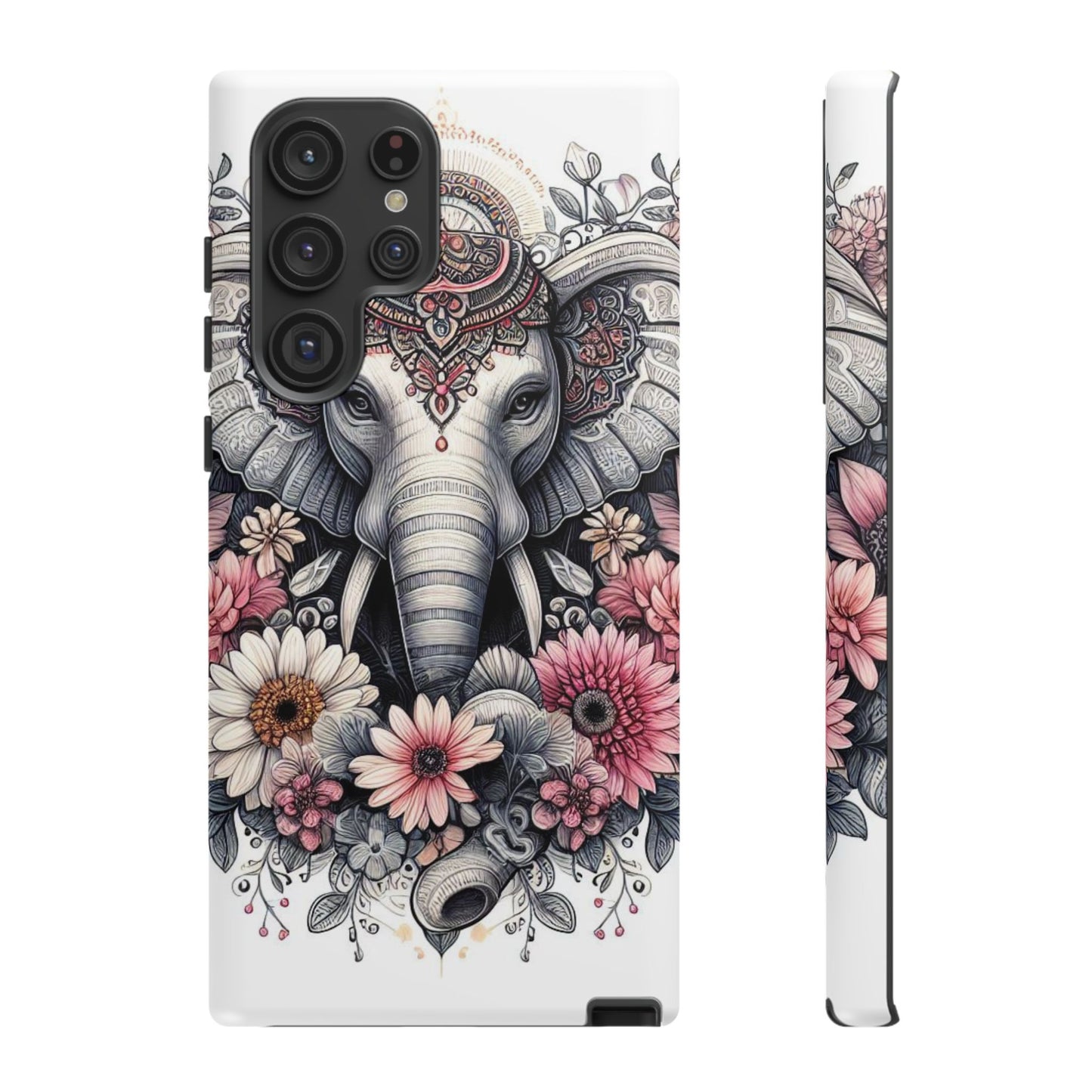 Royal Elephant Mandala Phone Case – Intricate Bohemian Floral Design