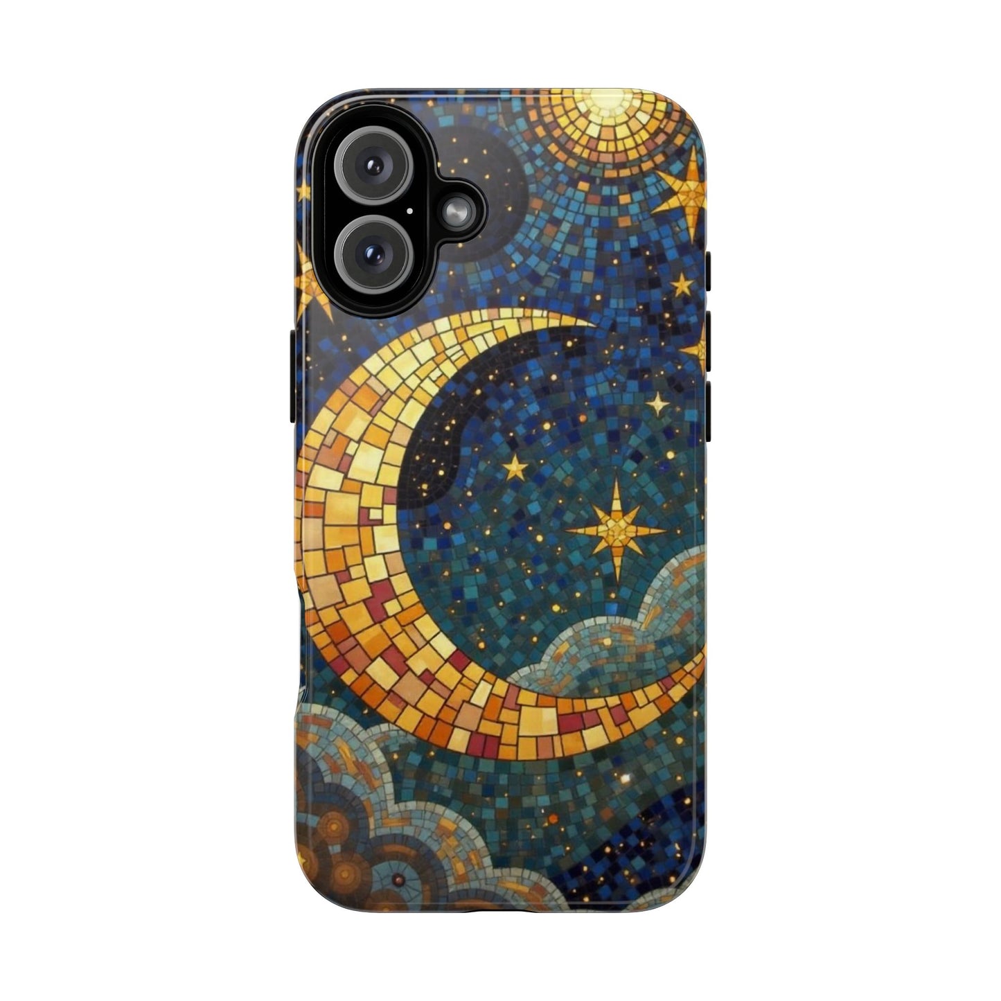 Golden Crescent: Mosaic Moon and Starry Night