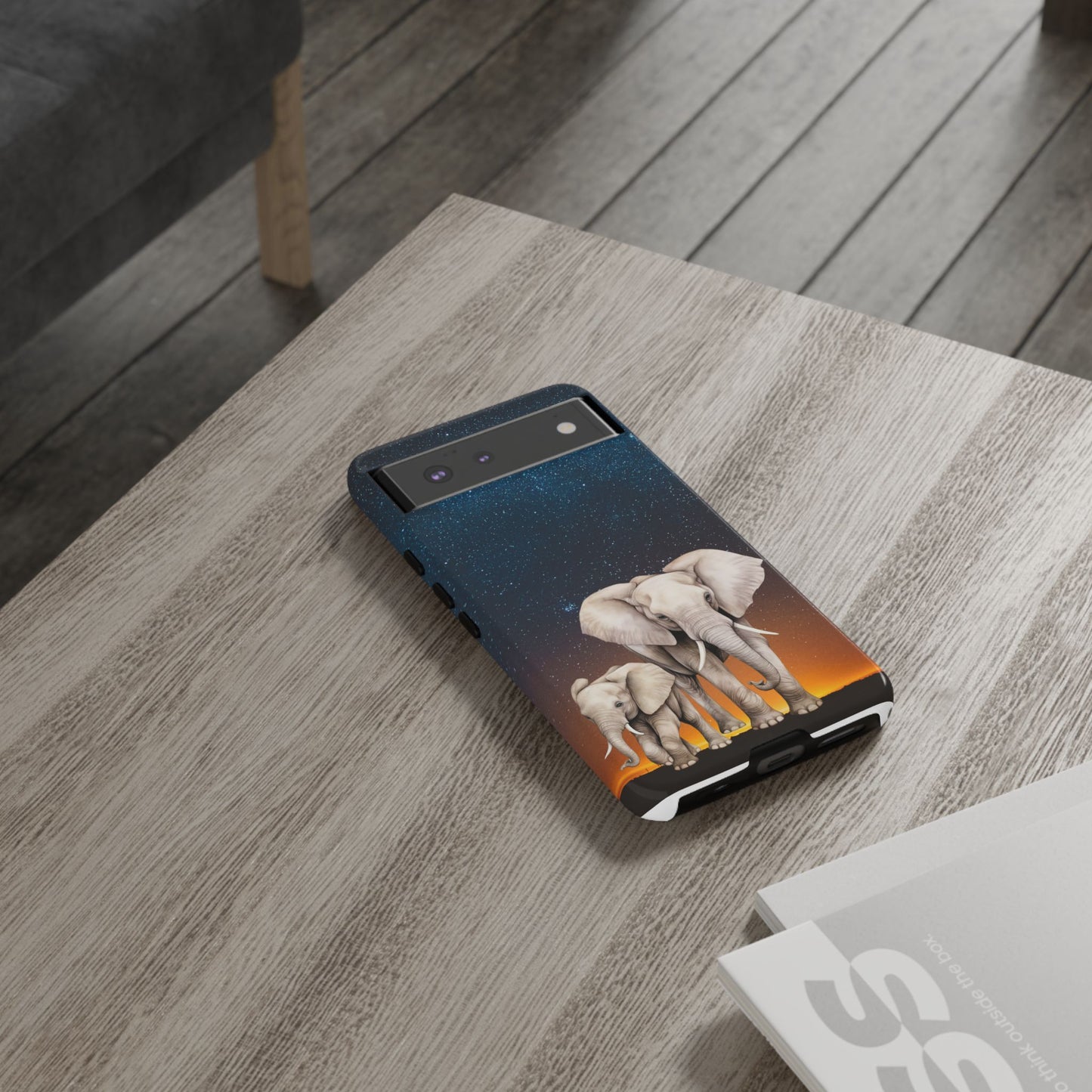 Starry Safari Elephant Family Mobile Cover – Cosmic Wildlife Aesthetic