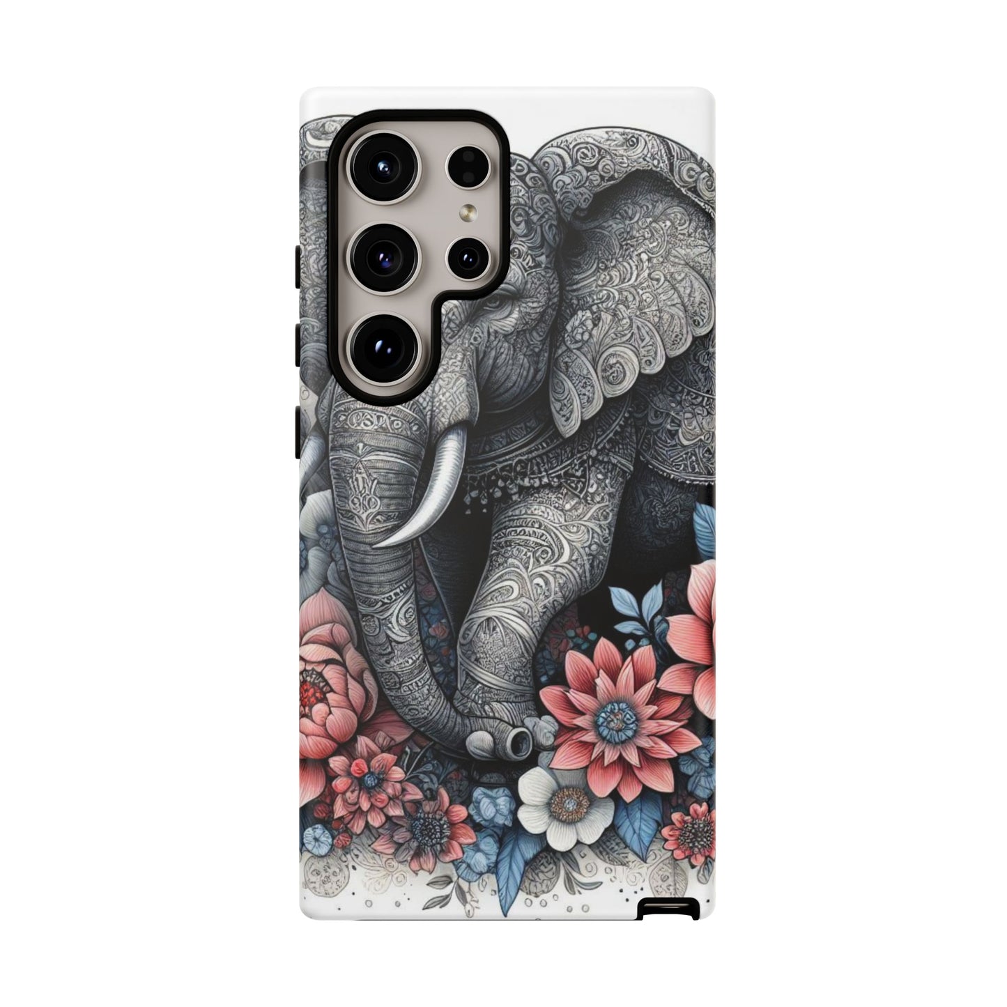 Mandala Elephant Mobile Cover – Elegant Black & White Floral Art