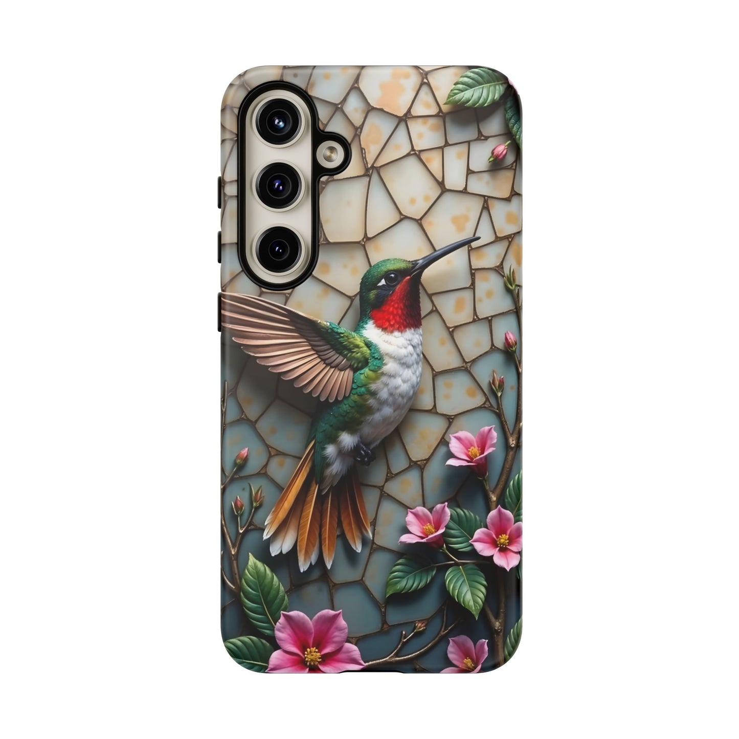 Vivid Hummingbird with Blossoming Branches | Artistic Mosaic Style
