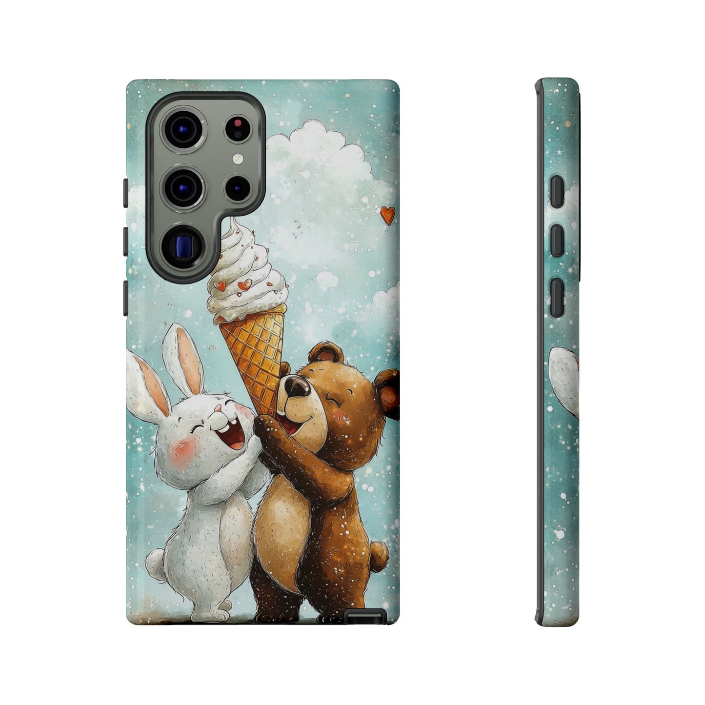 Bear & Bunny Ice Cream Delight - Cute Anime Phone Case for iPhone, Samsung, Google Pixel