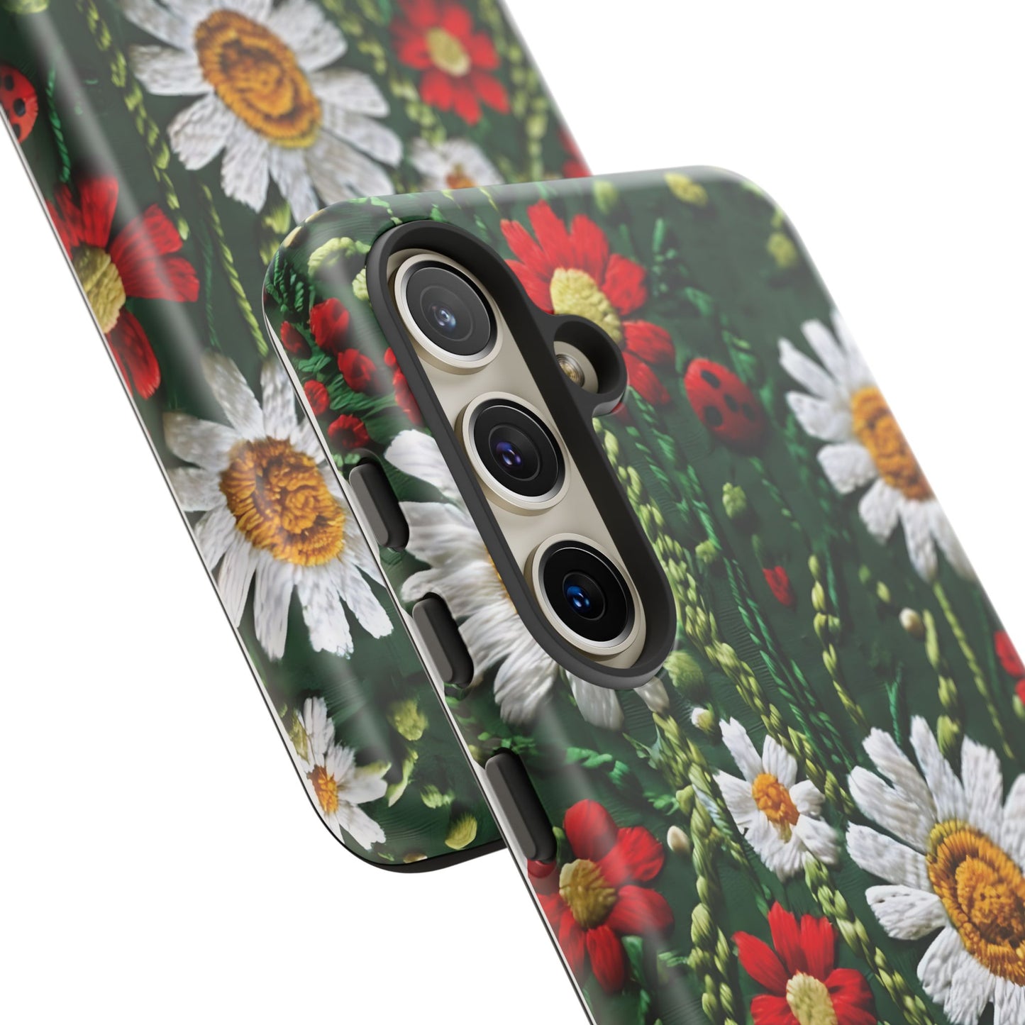 Knitted Pattern With Diamonds And Festive Motifs On Navy phone case design.