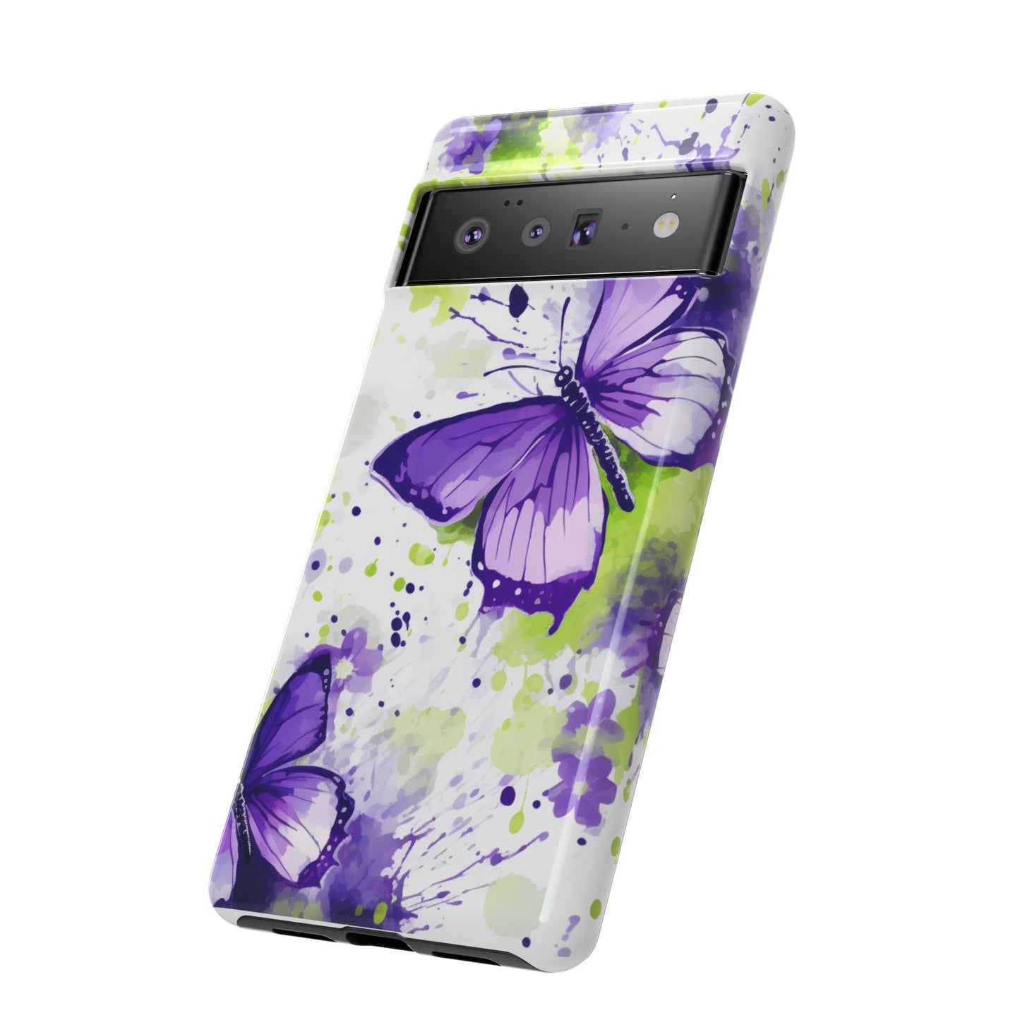 Vibrant Purple Butterfly Splash Mobile Cover – Artistic Green & Violet Aesthetic