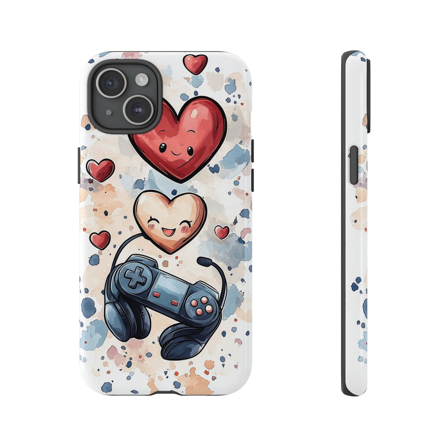 Gaming Love: Kawaii Hearts Anime Phone Case for iPhone, Samsung, Google Pixel