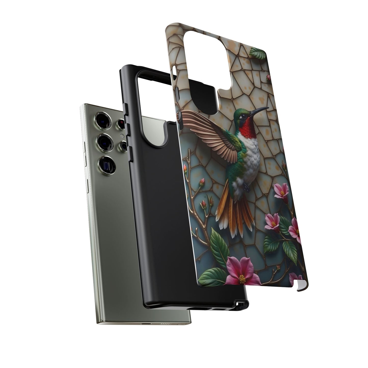 Vivid Hummingbird with Blossoming Branches | Artistic Mosaic Style