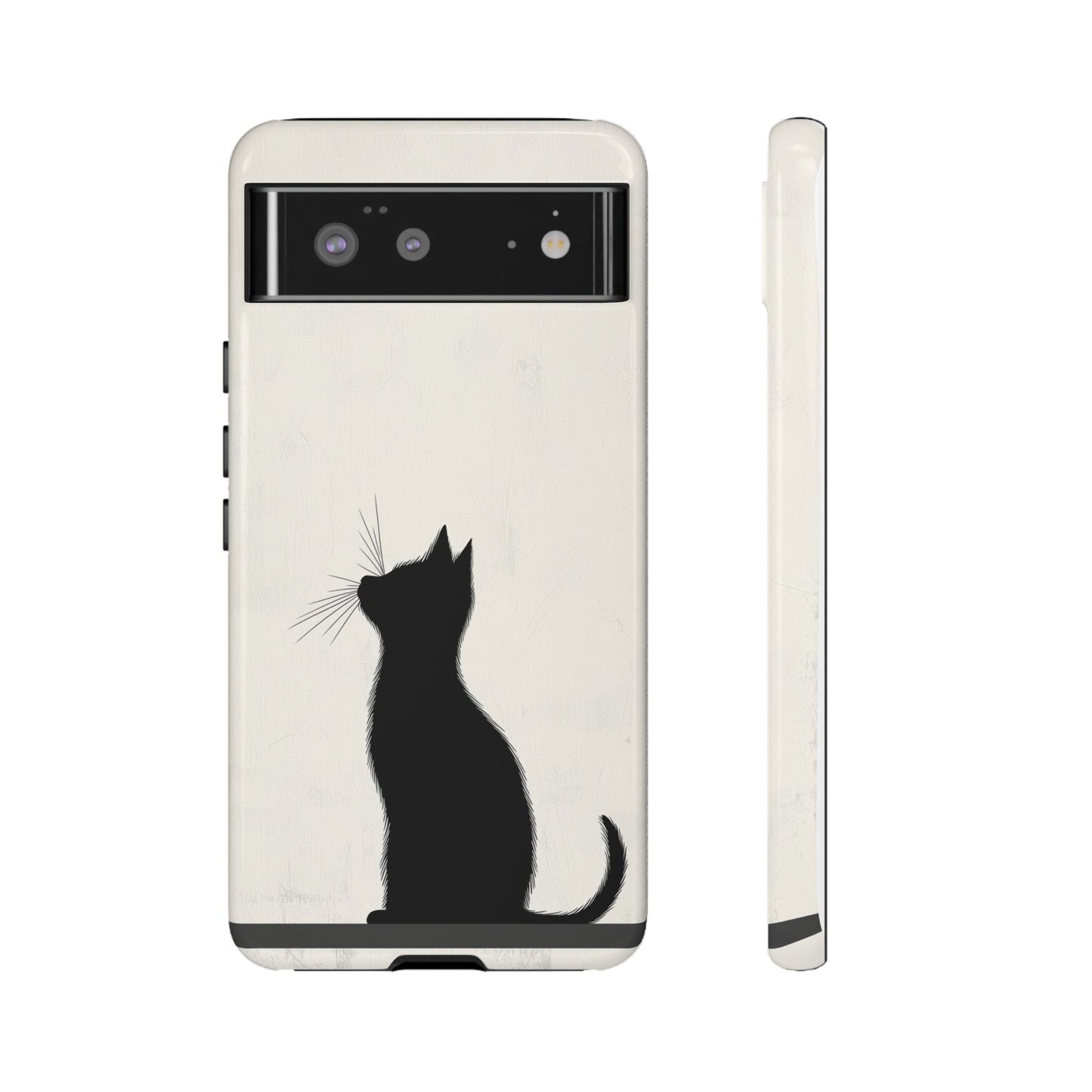 Silent Gaze: Minimalist Black Cat Phone Case for iPhone, Samsung & Pixel