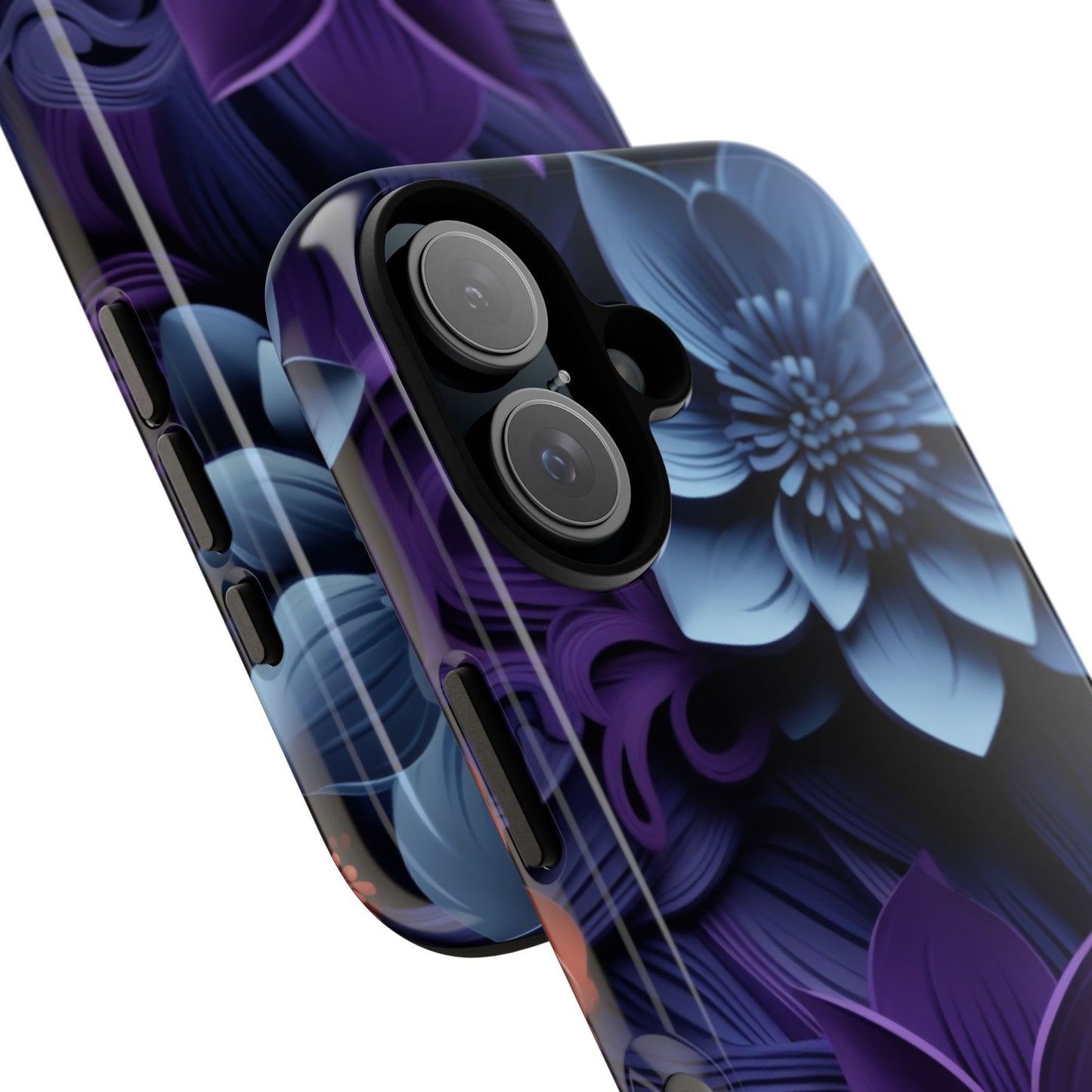 3D Floral Elegance Mobile Case – Midnight Blue & Purple Bloom