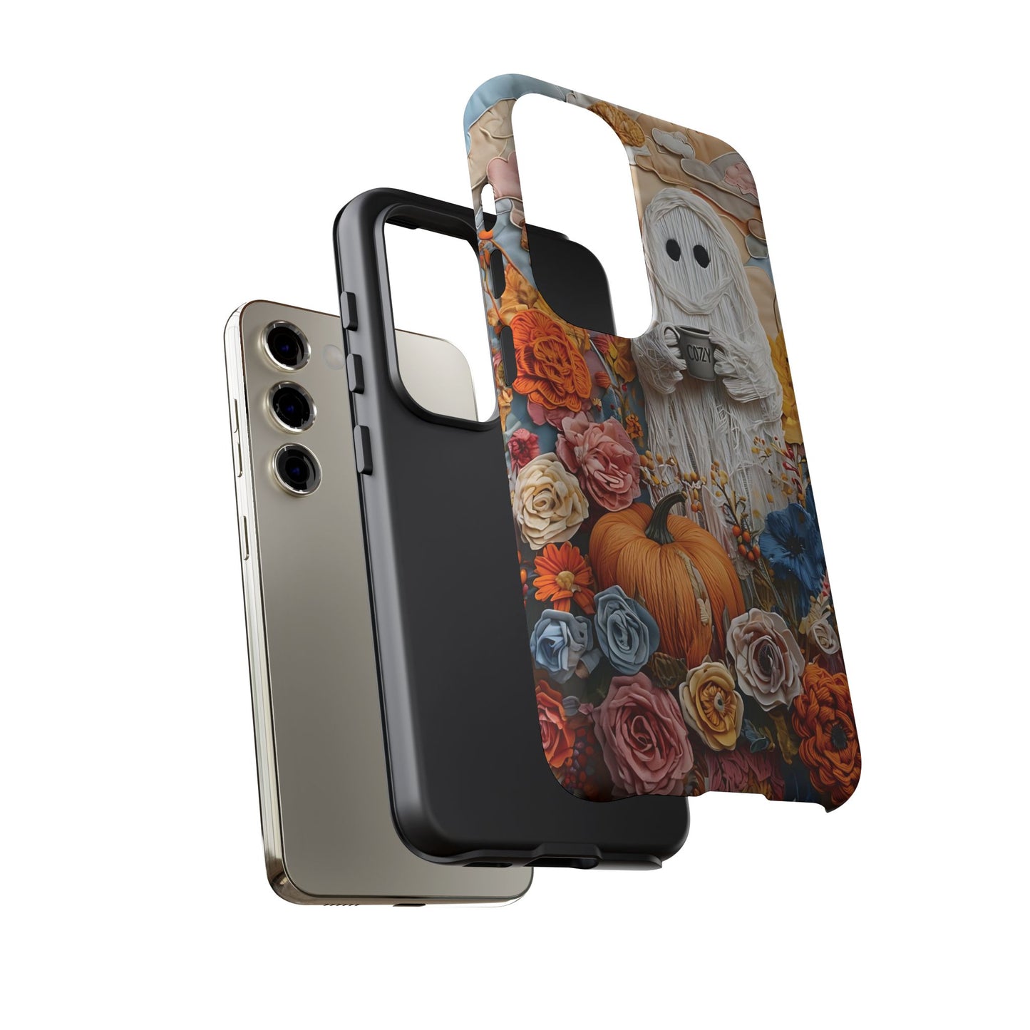Colorful Whimsical Artwork of Ghost in Autumn Scene phone case design.