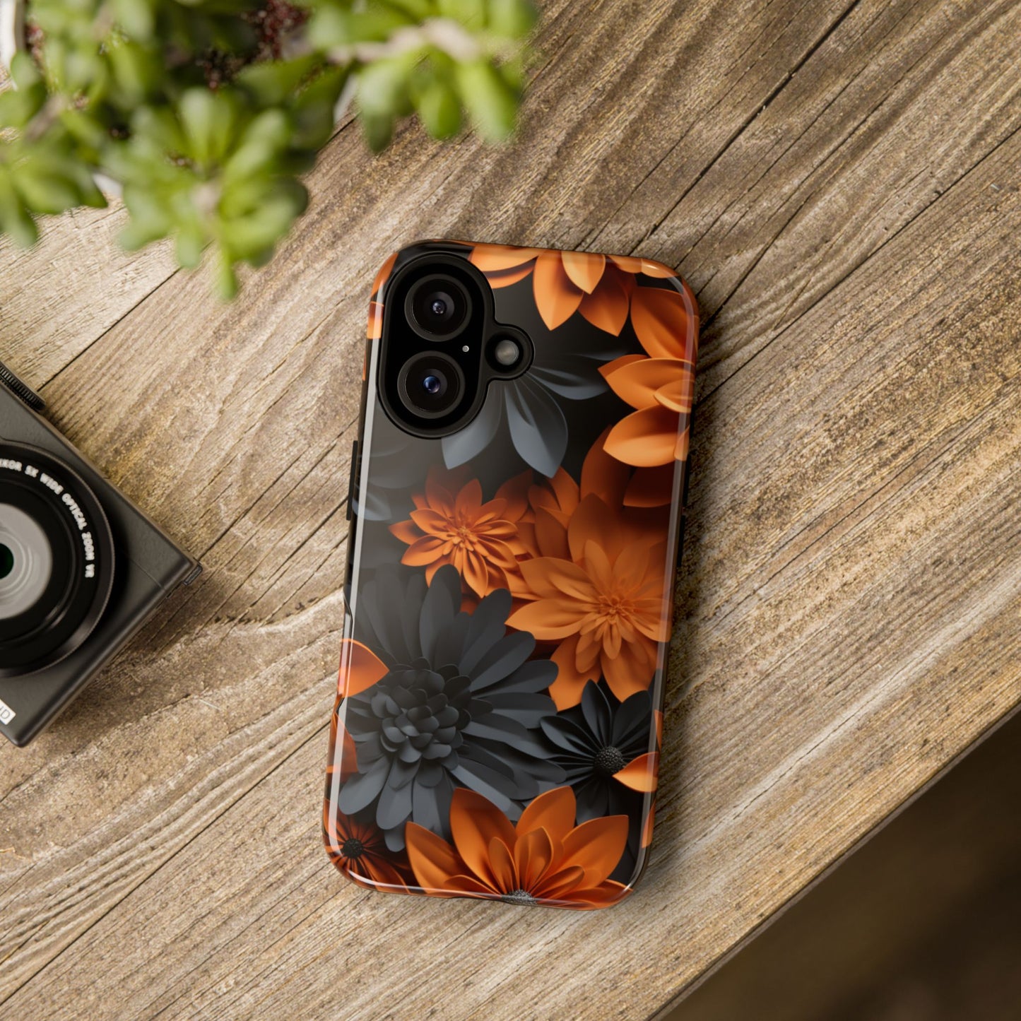 Orange & Black 3D Floral Mobile Case