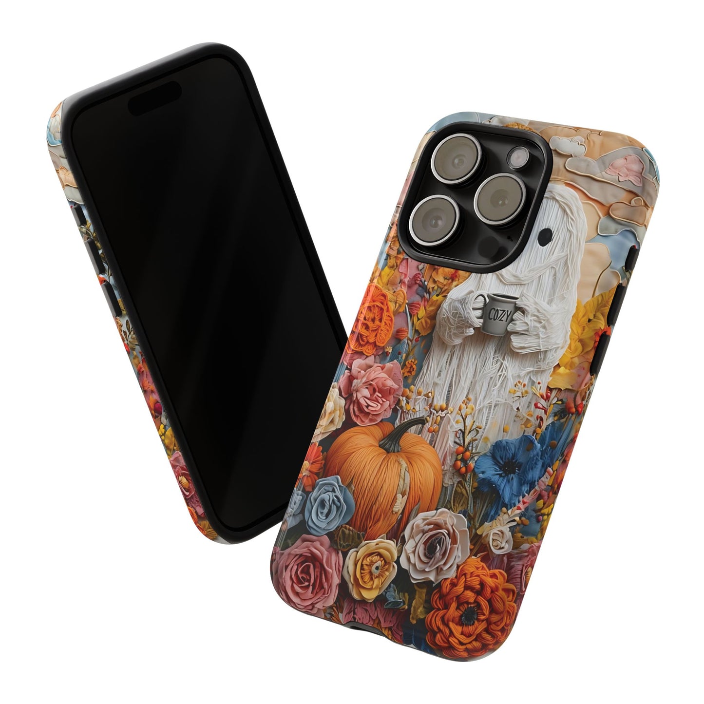 Colorful Whimsical Artwork of Ghost in Autumn Scene phone case design.