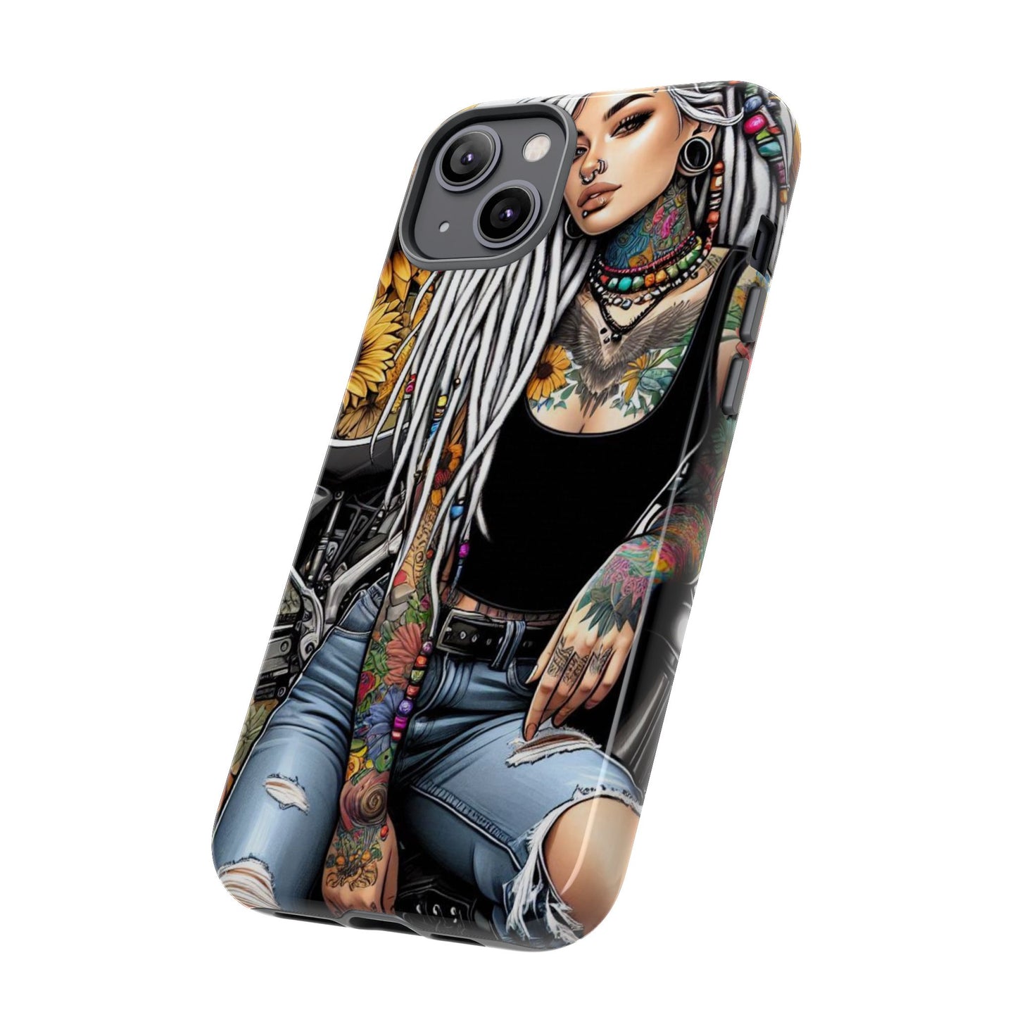 Sunflower Biker Queen – Bohemian Tattooed Rebel Mobile Cover