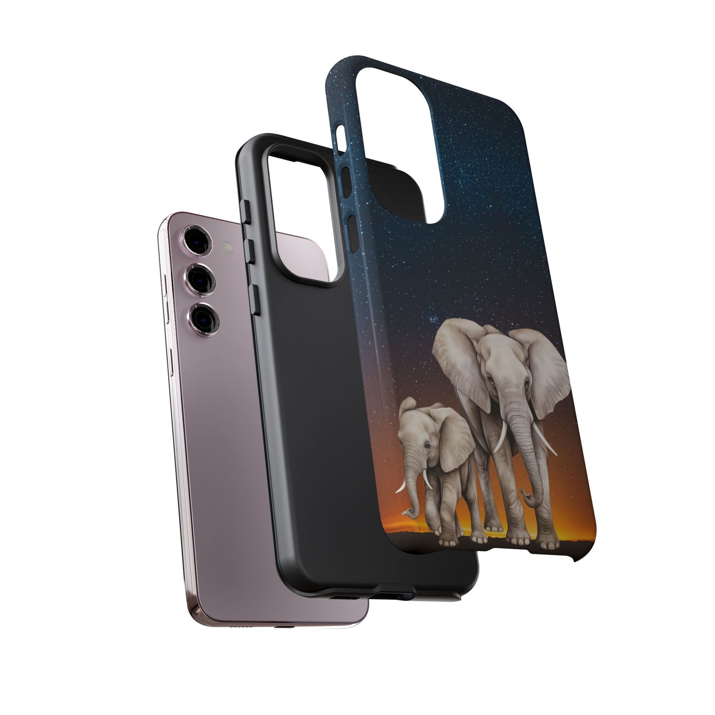 Starry Safari Elephant Family Mobile Cover – Cosmic Wildlife Aesthetic