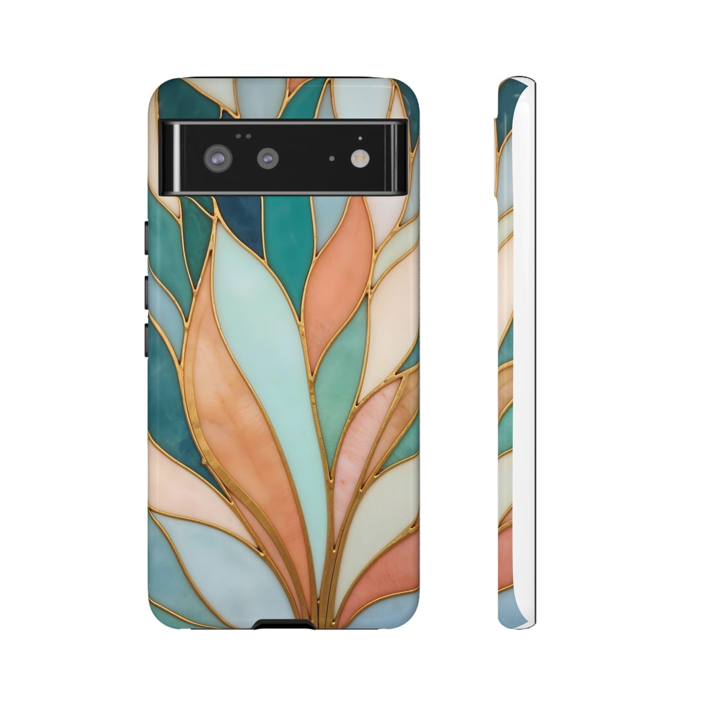 Geometric Leaves: Teal, Peach, and Gold Harmony