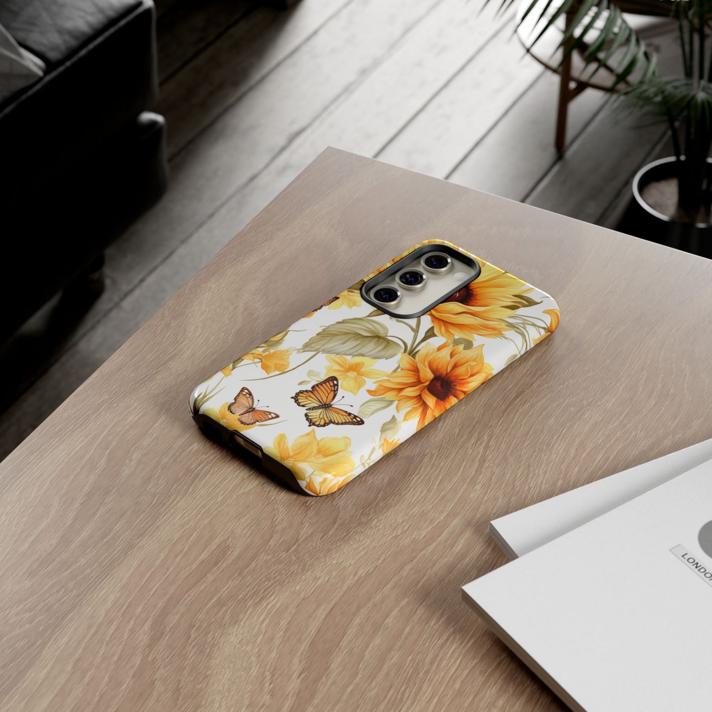 Golden Sunflower & Butterfly Phone Case – Warm & Elegant
