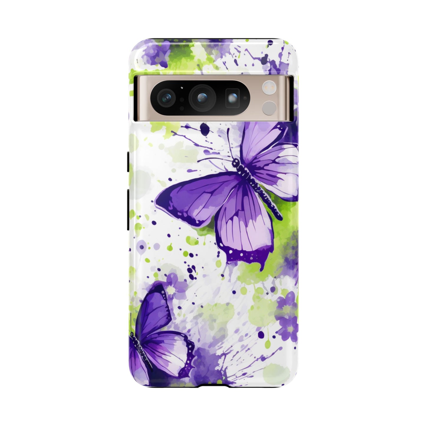 Vibrant Purple Butterfly Splash Mobile Cover – Artistic Green & Violet Aesthetic