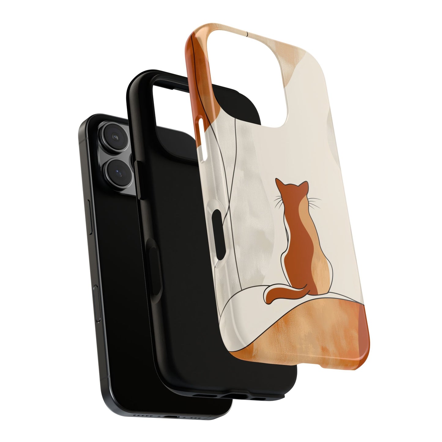 Contemplative Cat: Minimalist Sunset Phone Case for iPhone, Samsung & Pixel