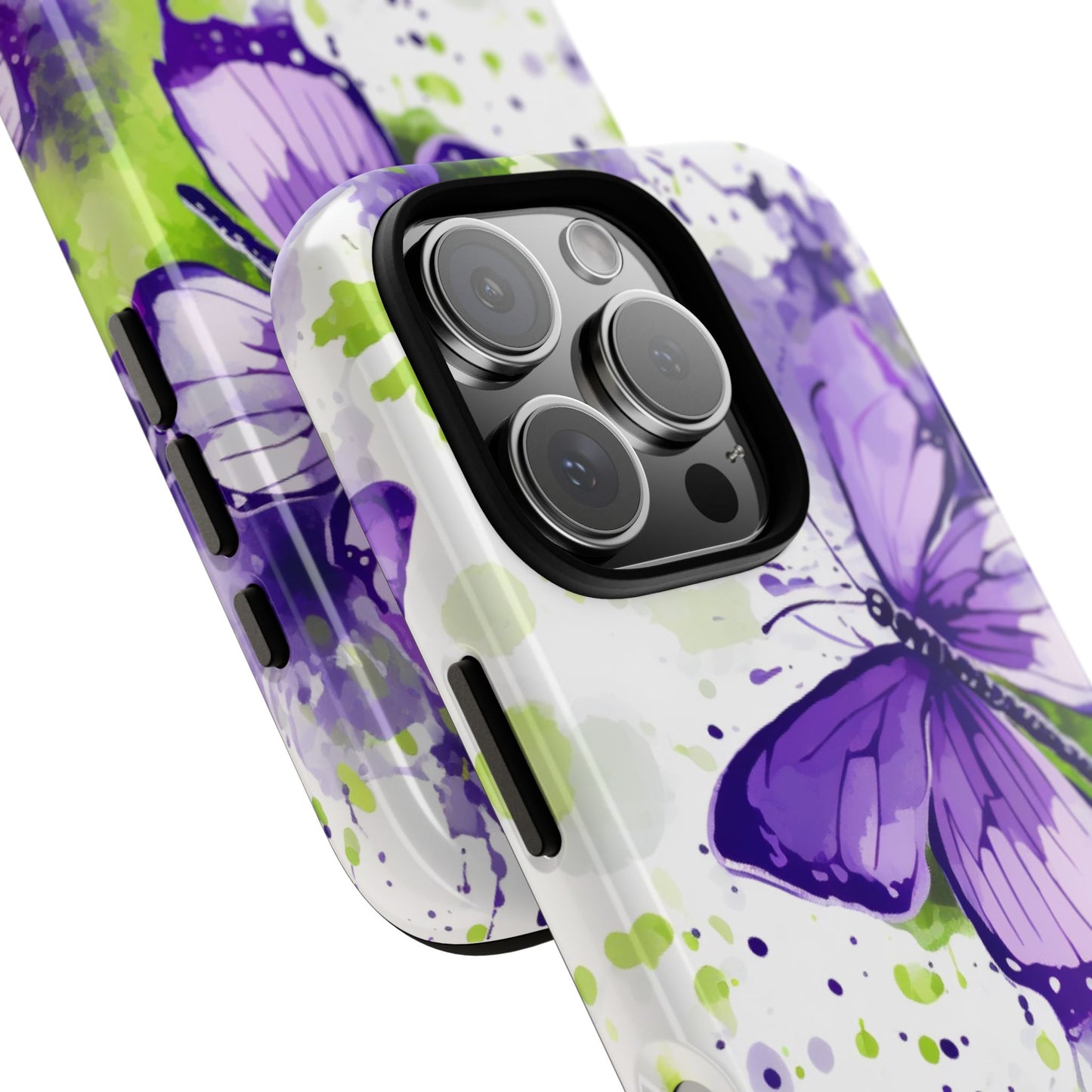 Vibrant Purple Butterfly Splash Mobile Cover – Artistic Green & Violet Aesthetic