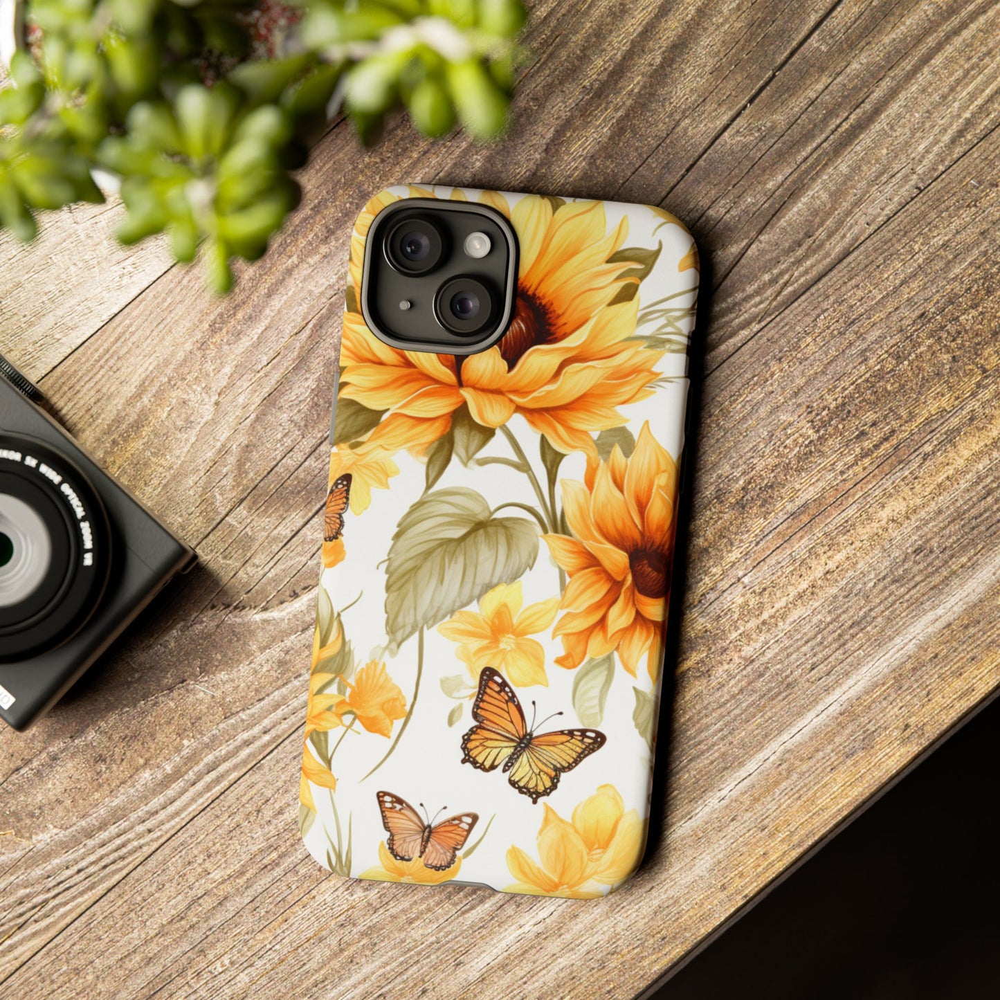 Golden Sunflower & Butterfly Phone Case – Warm & Elegant