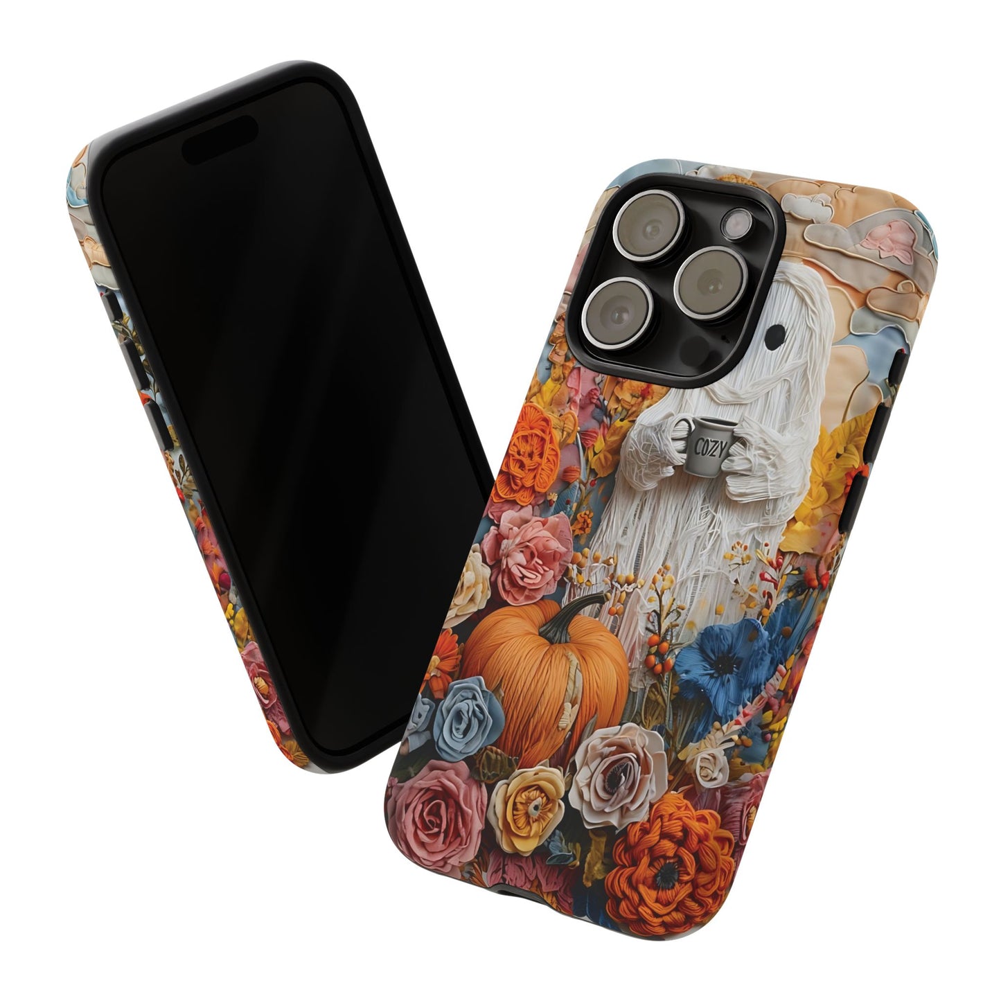 Colorful Whimsical Artwork of Ghost in Autumn Scene phone case design.