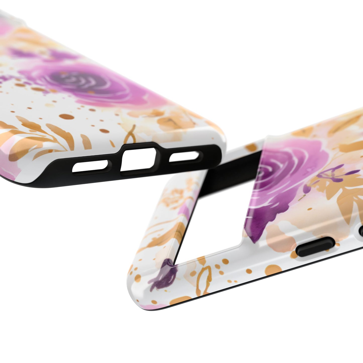 Purple Bloom Watercolor Mobile Case – Artistic Elegance in Gold & Lilac