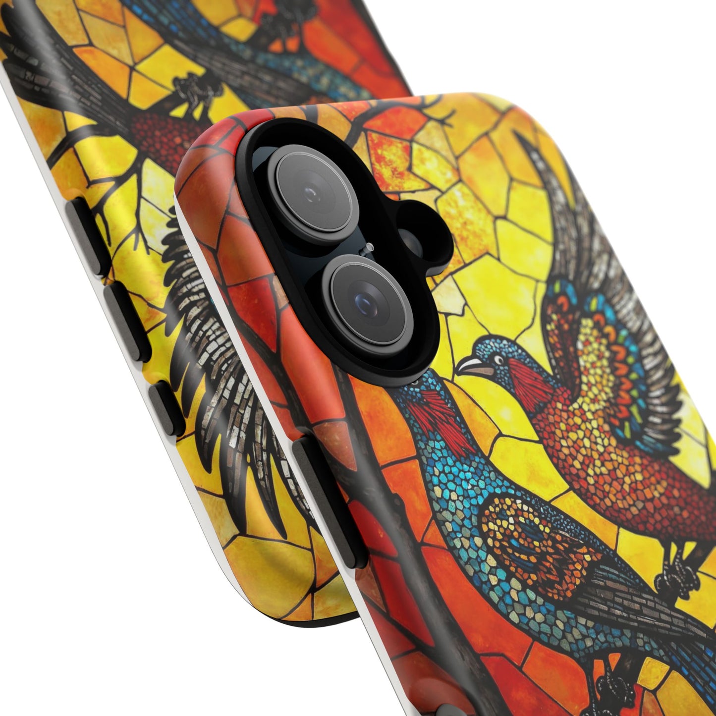 Vibrant Hummingbirds with Stained Glass Charm