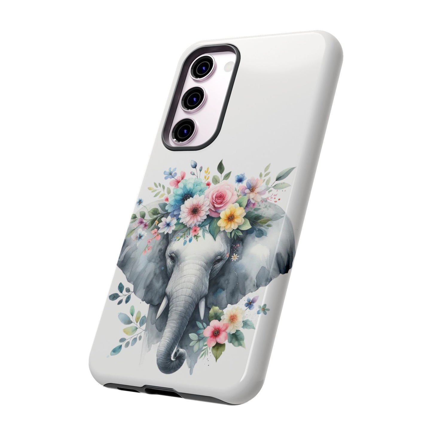 Floral Crown Elephant Mobile Cover – Elegant Watercolor Art